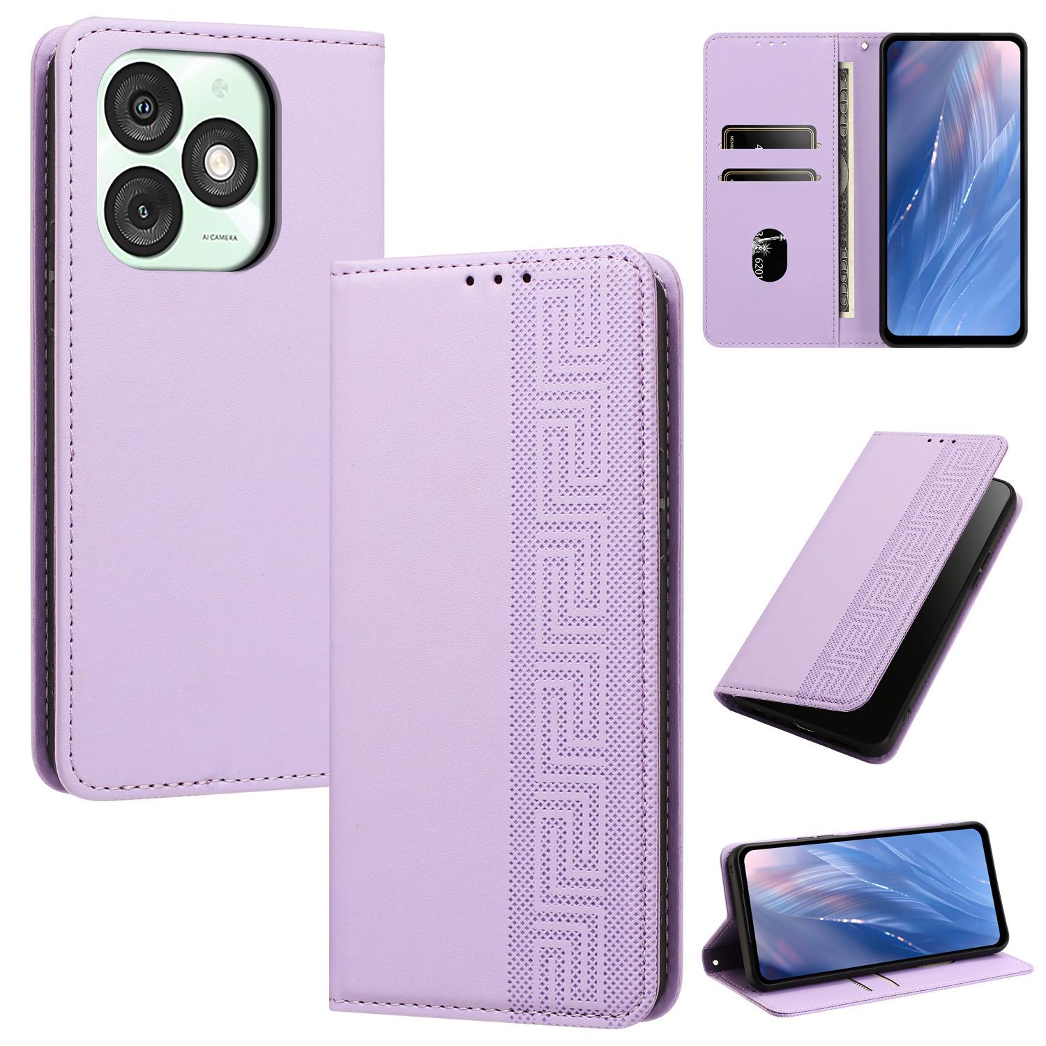 For itel A50 Embossed Meander Pattern RFID Vegan Leather Phone Case(Light Purple) - Shopkiz.com