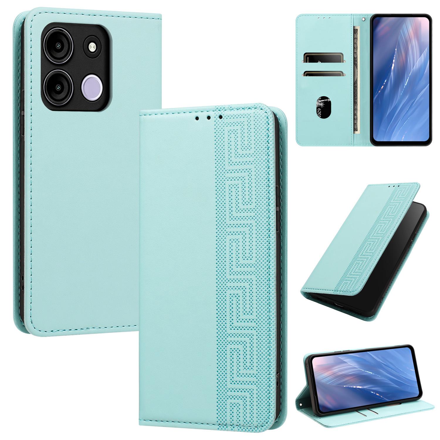 For itel A60 / A60s Embossed Meander Pattern RFID Vegan Leather Phone Case(Mint Green) - Shopkiz.com