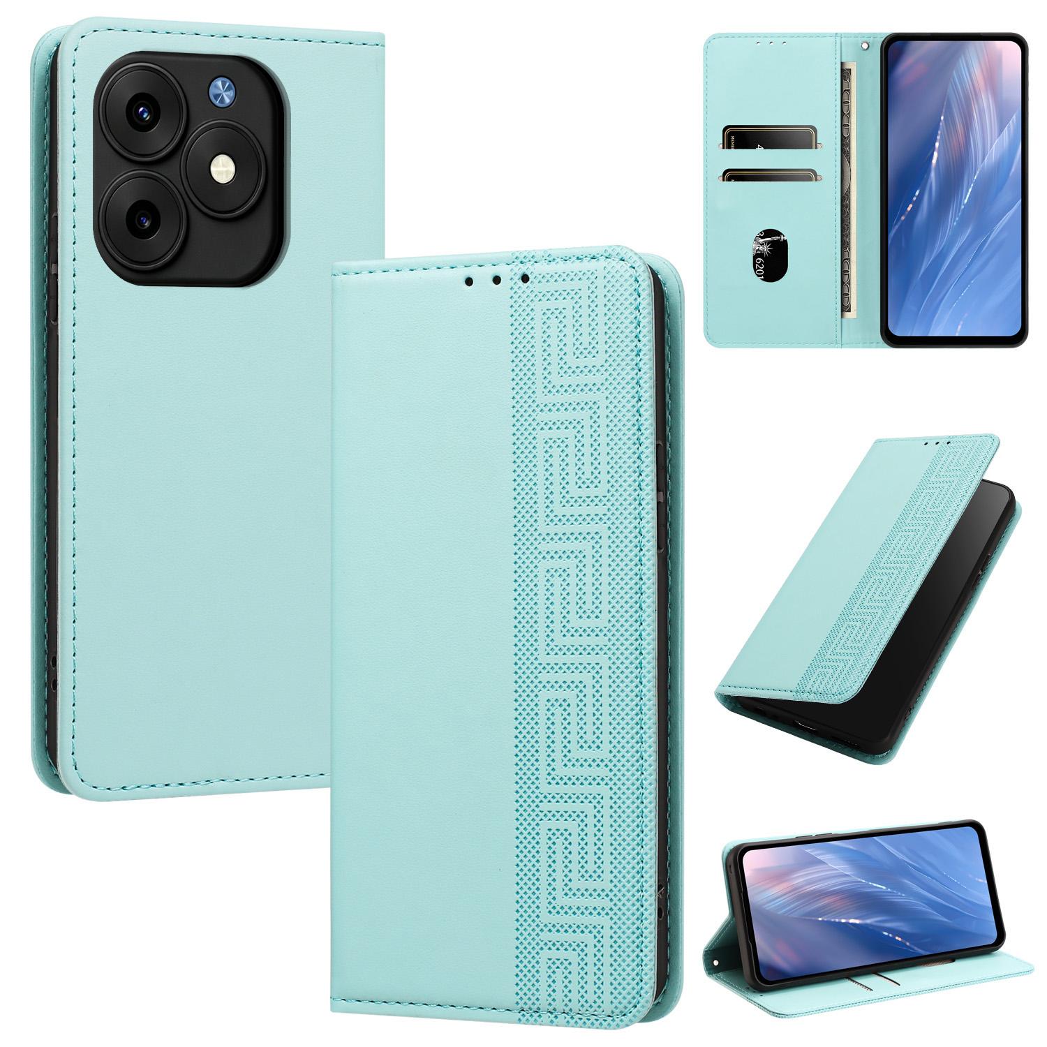 For itel S23+ Embossed Meander Pattern RFID Vegan Leather Phone Case(Mint Green) - Shopkiz.com