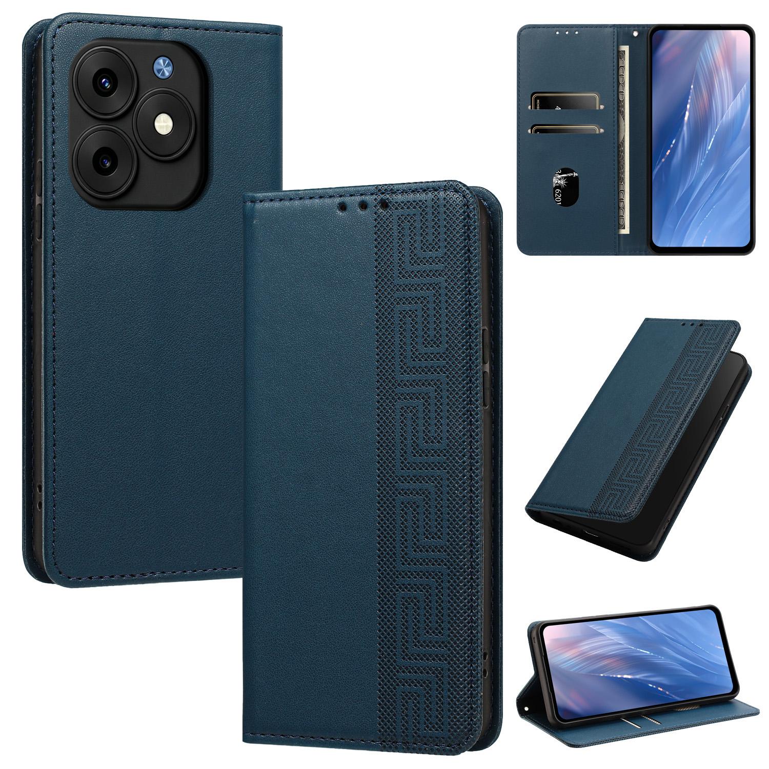 For itel S23+ Embossed Meander Pattern RFID Vegan Leather Phone Case(Dark Blue) - Shopkiz.com