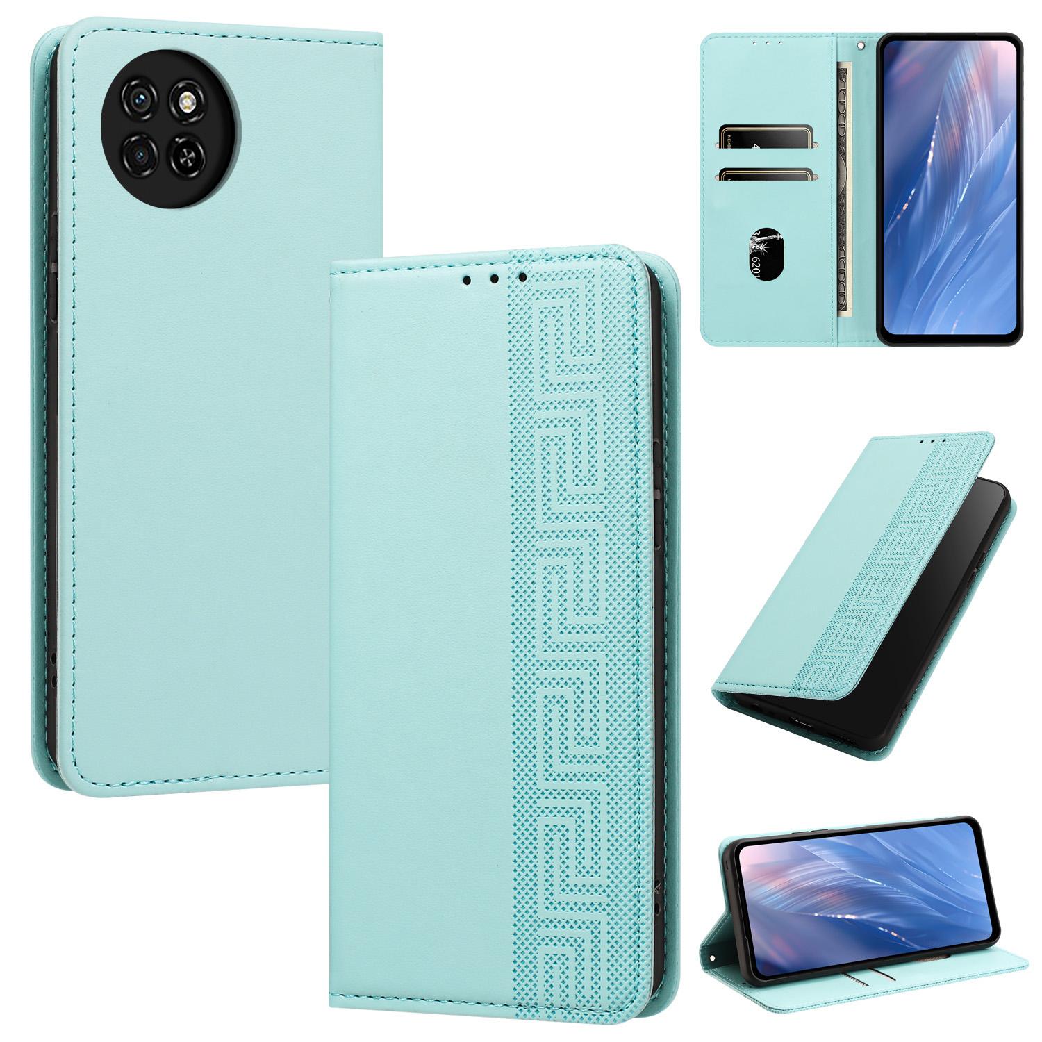 For itel S23 Embossed Meander Pattern RFID Vegan Leather Phone Case(Mint Green) - Shopkiz.com
