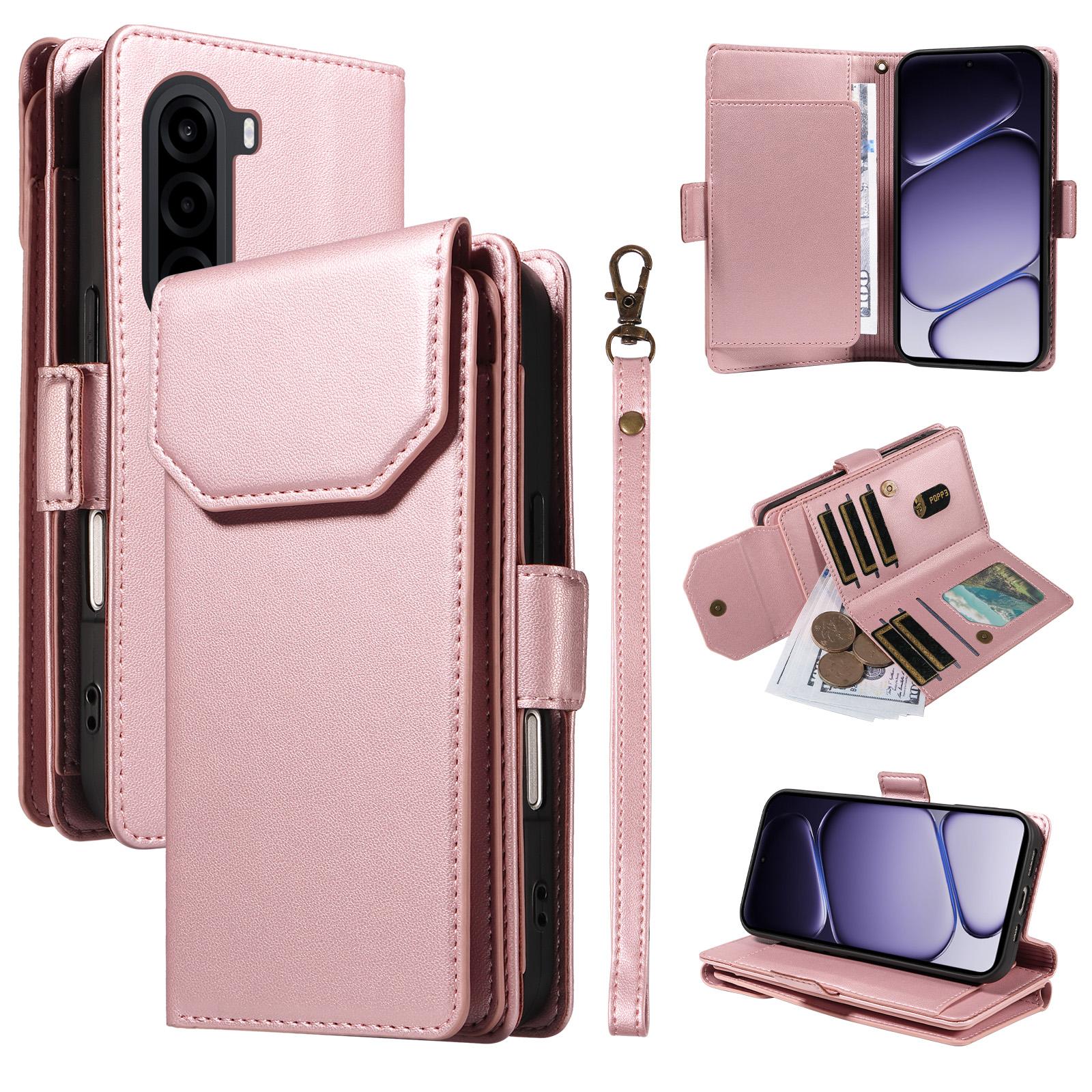 For Realme P4x 5G Multi Card Wallet Leather Phone Case with Strap(Rose Gold) - Shopkiz.com