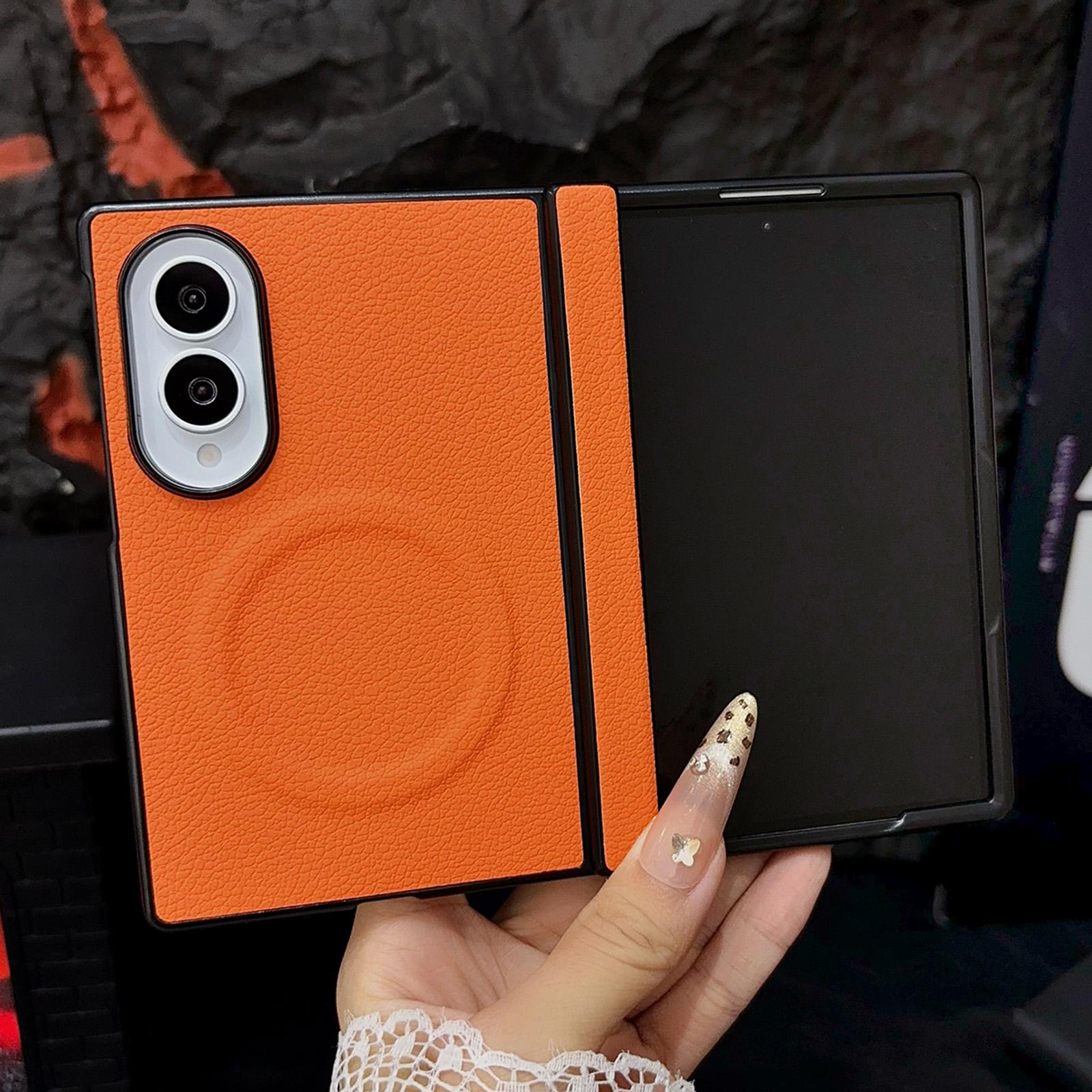 For Galaxy Z Fold8 5G Folding Shaft Magnetic Litchi Texture Leather Phone Case(Orange) - Shopkiz.com