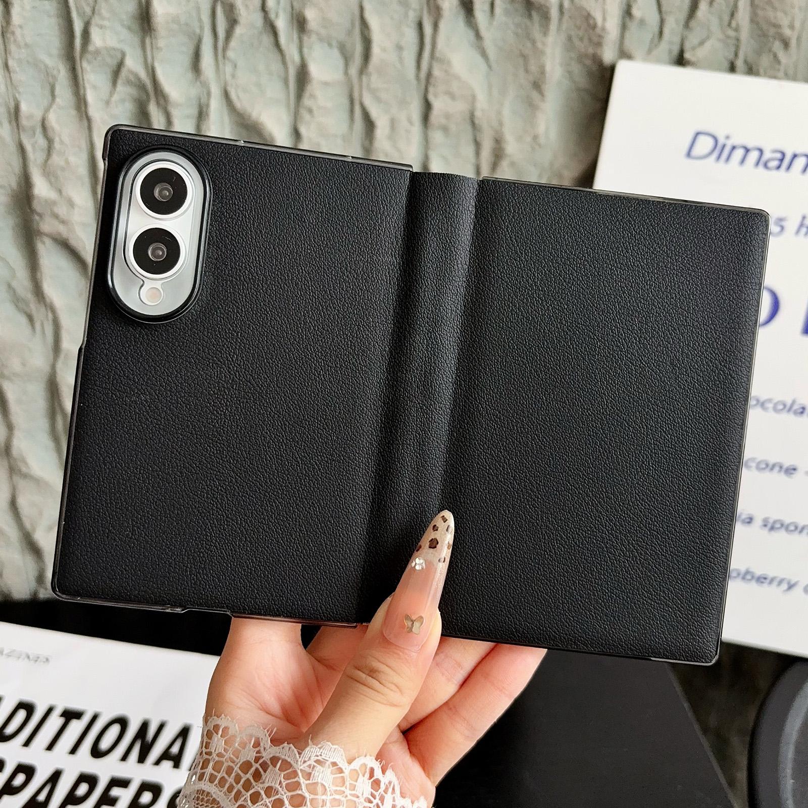 For Galaxy Z Fold8 5G Minimalist Foldable Full Coverage Flip Leather Phone Case(Black) - Shopkiz.com