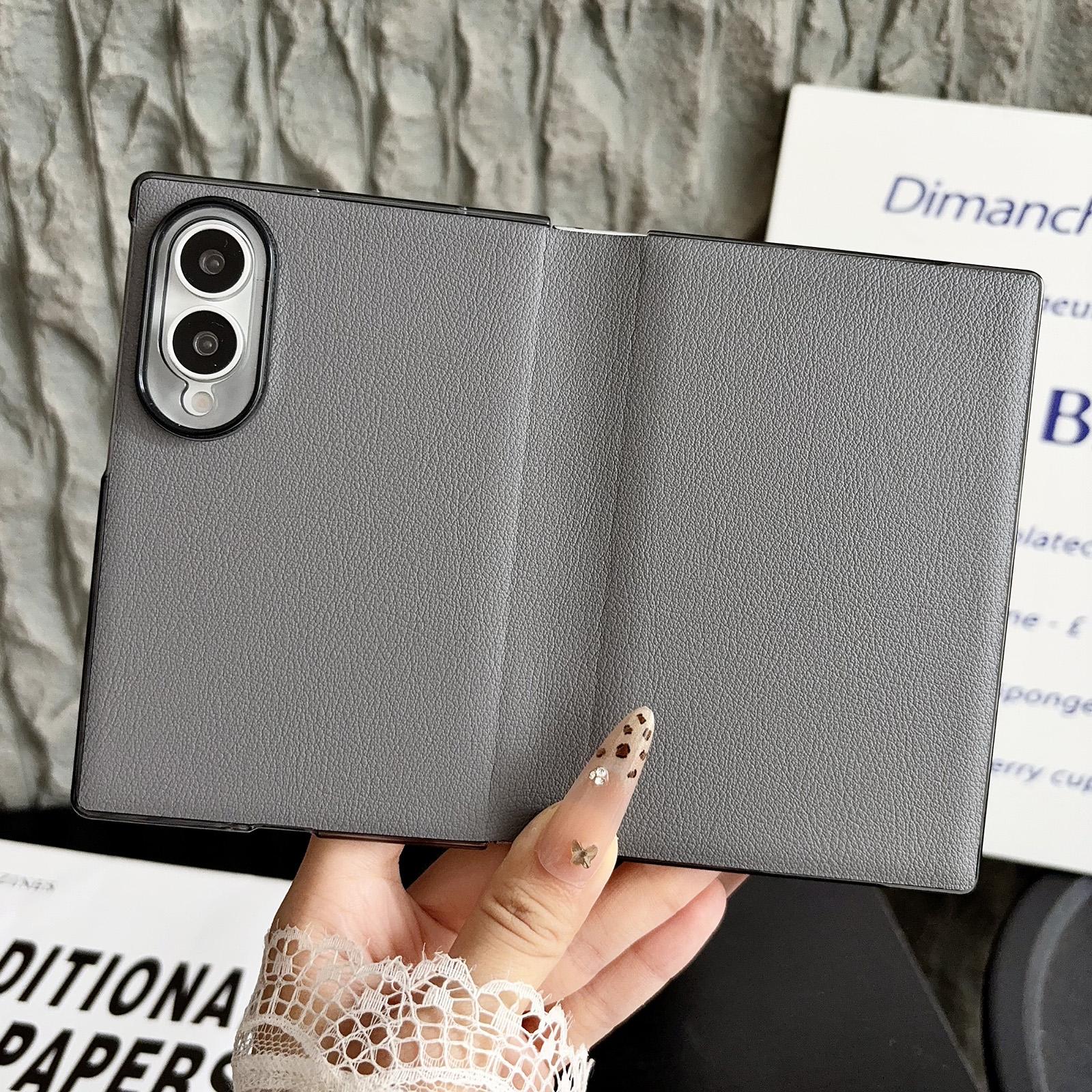 For Galaxy Z Fold8 5G Minimalist Foldable Full Coverage Flip Leather Phone Case(Grey) - Shopkiz.com