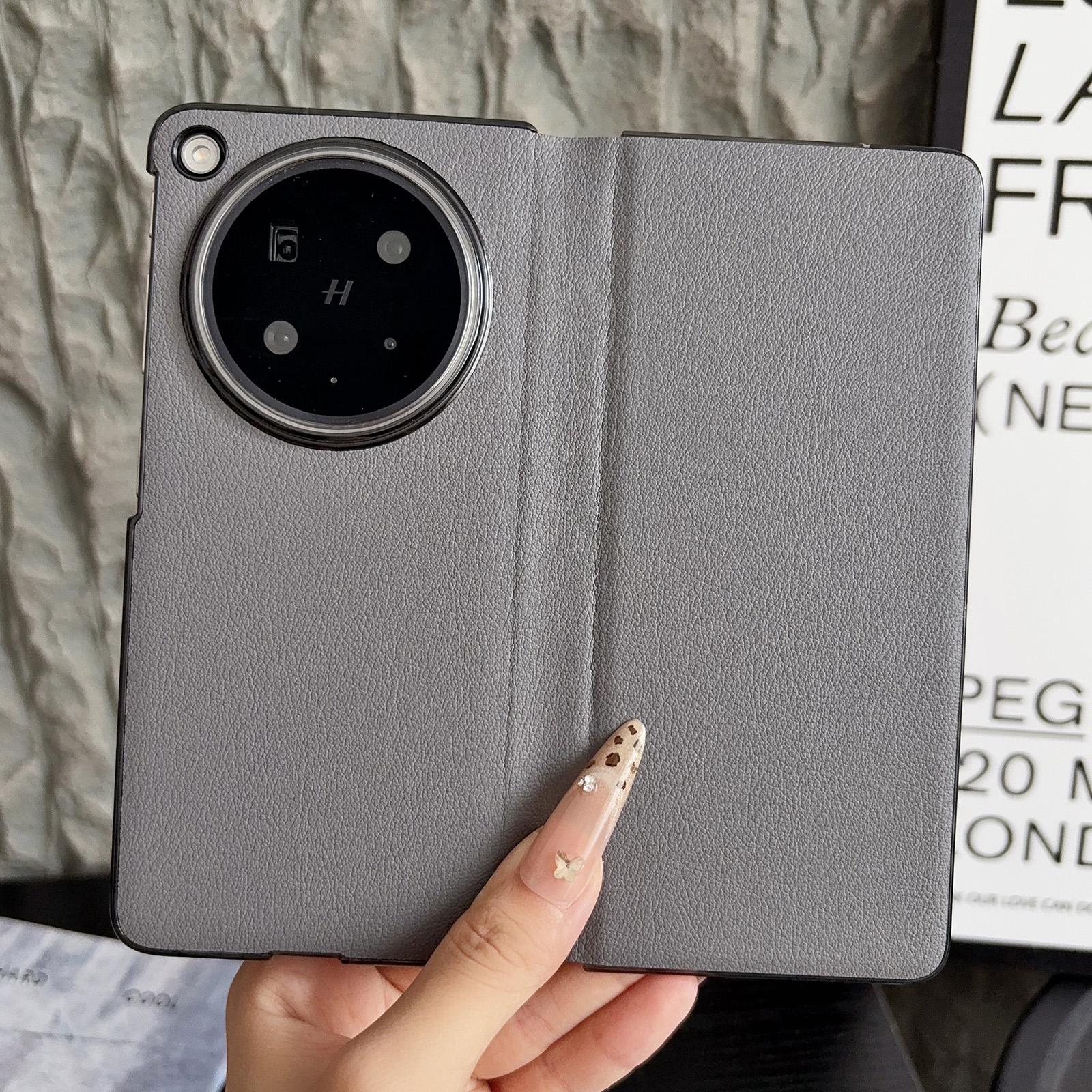 For OPPO Find N6 Minimalist Foldable Full Coverage Flip Leather Phone Case(Grey) - Shopkiz.com