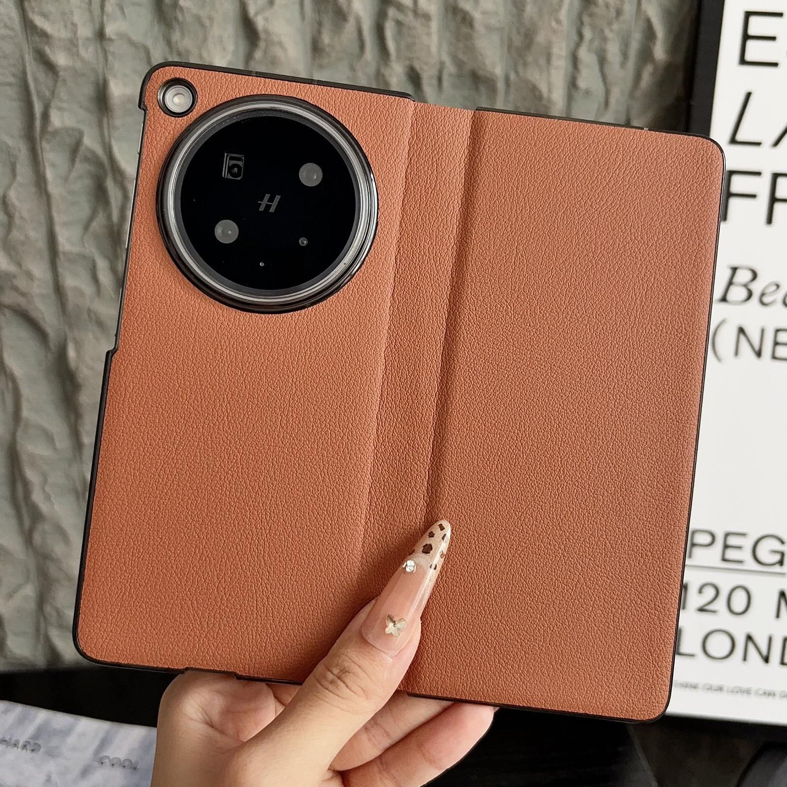 For OPPO Find N6 Minimalist Foldable Full Coverage Flip Leather Phone Case(Brown) - Shopkiz.com