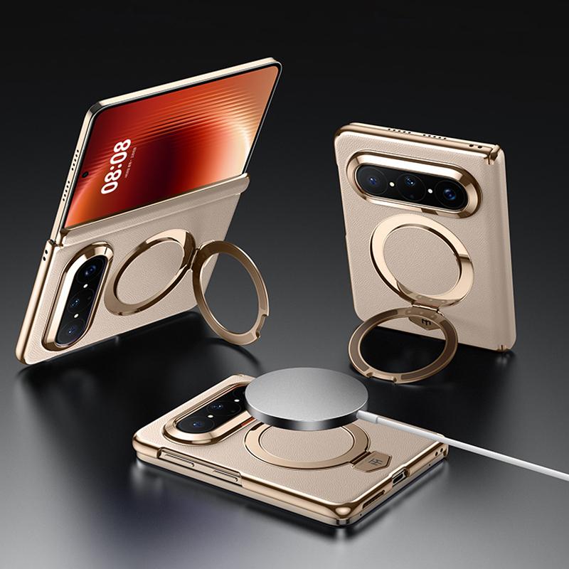 For Huawei Pura X Max Plain Leather MagSafe Holder Phone Case(Gold) - Shopkiz.com
