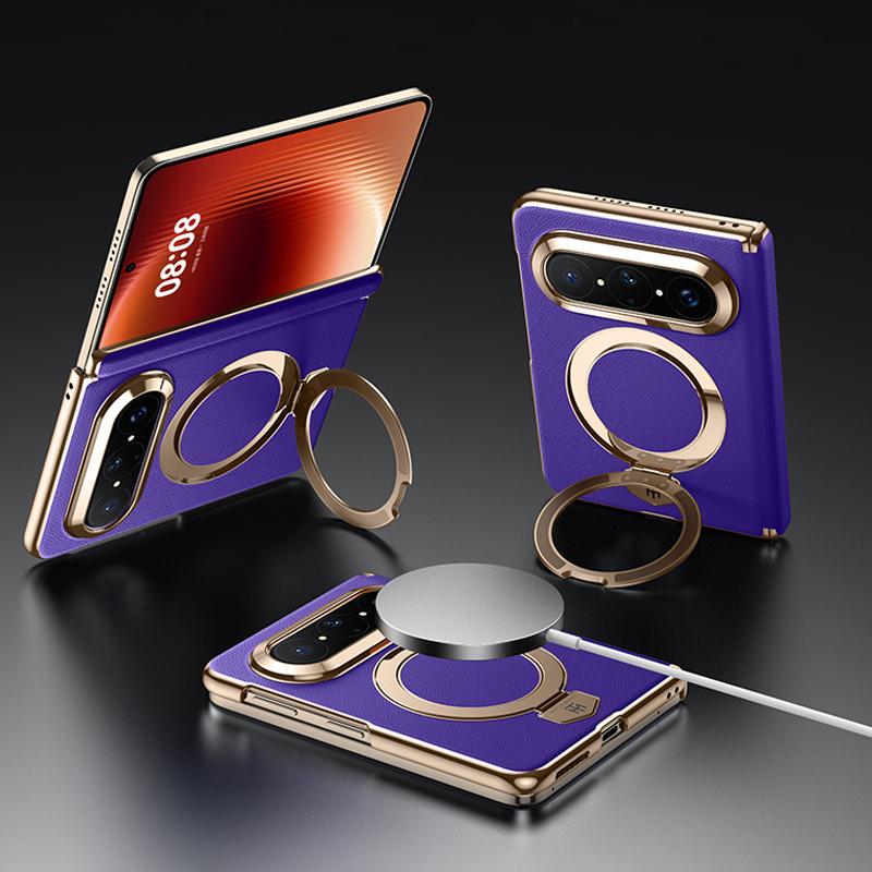 For Huawei Pura X Max Plain Leather MagSafe Holder Phone Case(Purple) - Shopkiz.com