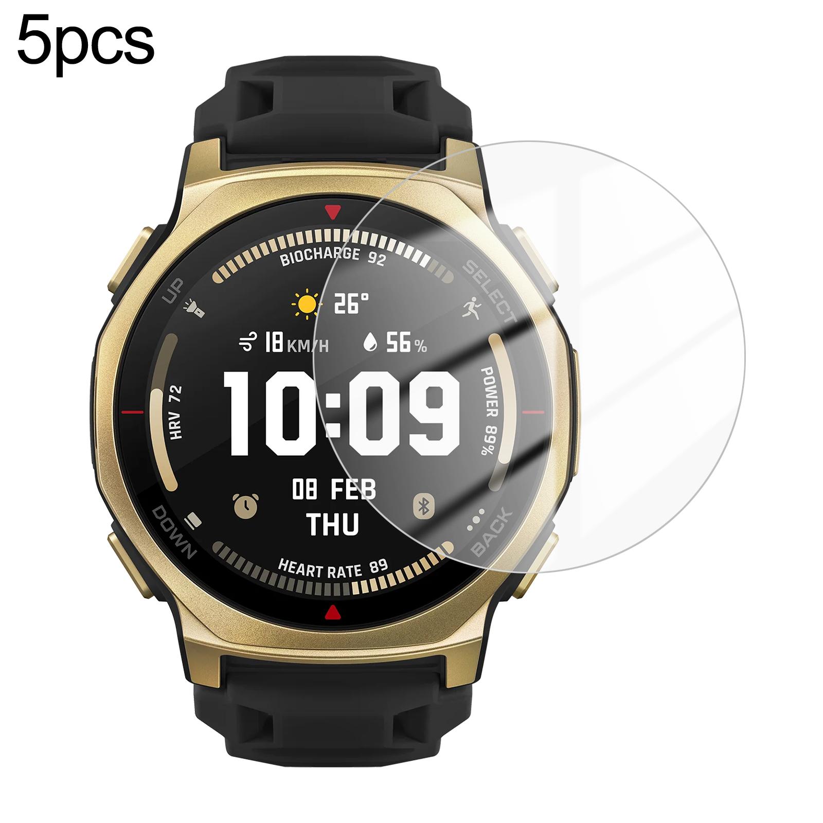 For Amazfit T-Rex 3 Pro 44mm 5pcs / Pack Curved-edge HD Tempered Glass Screen Protector Film With Retail Color Box - Shopkiz.com