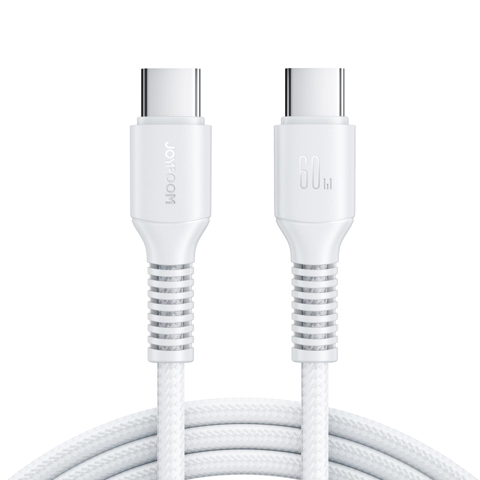 JOYROOM S-A9U Long-Lasting Series Type-C to Type-C 60W Fast Charging Data Cable, Length: 1m(White) - Shopkiz.com