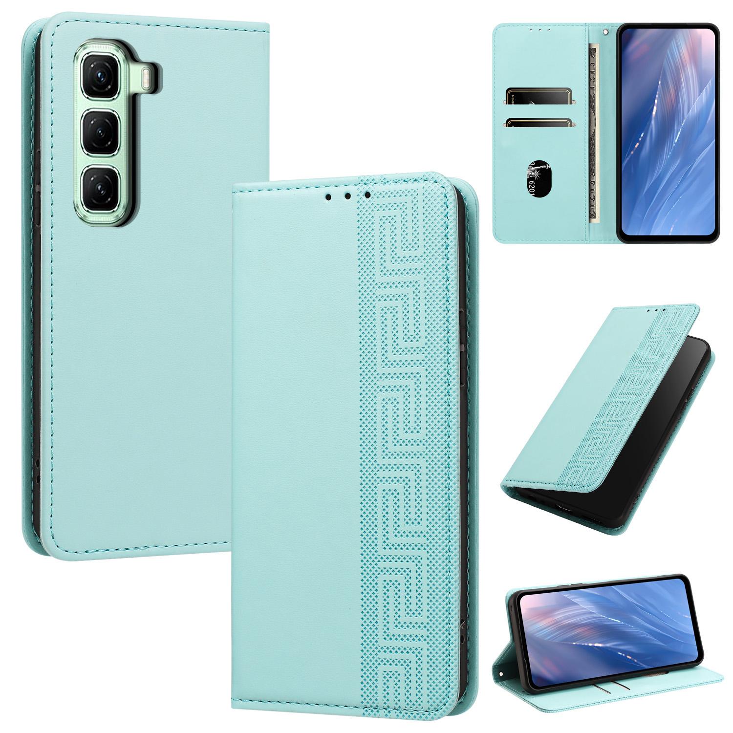 For Infinix Hot 50 Pro 4G Embossed Meander Pattern RFID Vegan Leather Phone Case(Mint Green) - Shopkiz.com