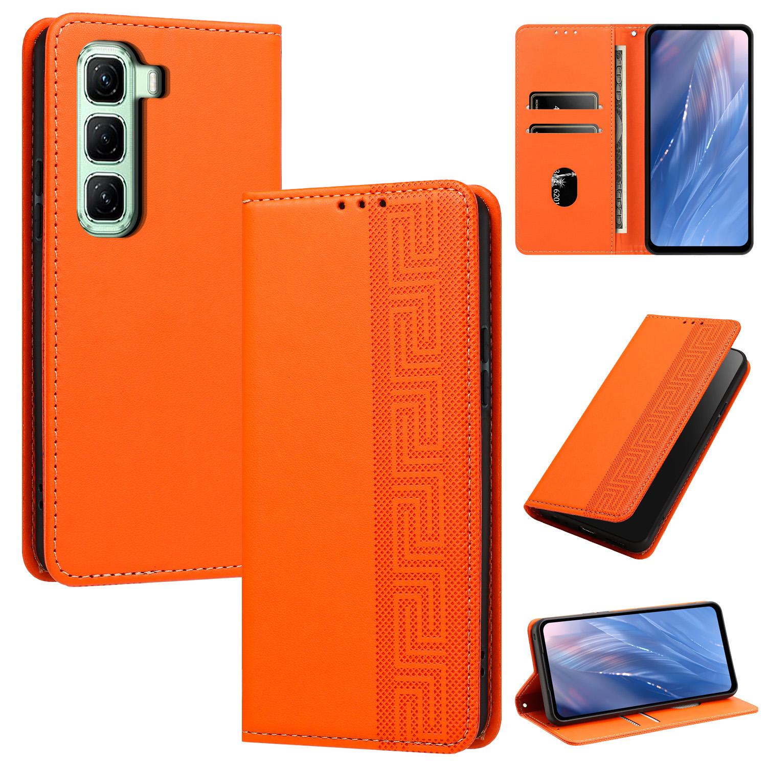 For Infinix Hot 50 Pro+ 4G Embossed Meander Pattern RFID Vegan Leather Phone Case(Orange) - Shopkiz.com