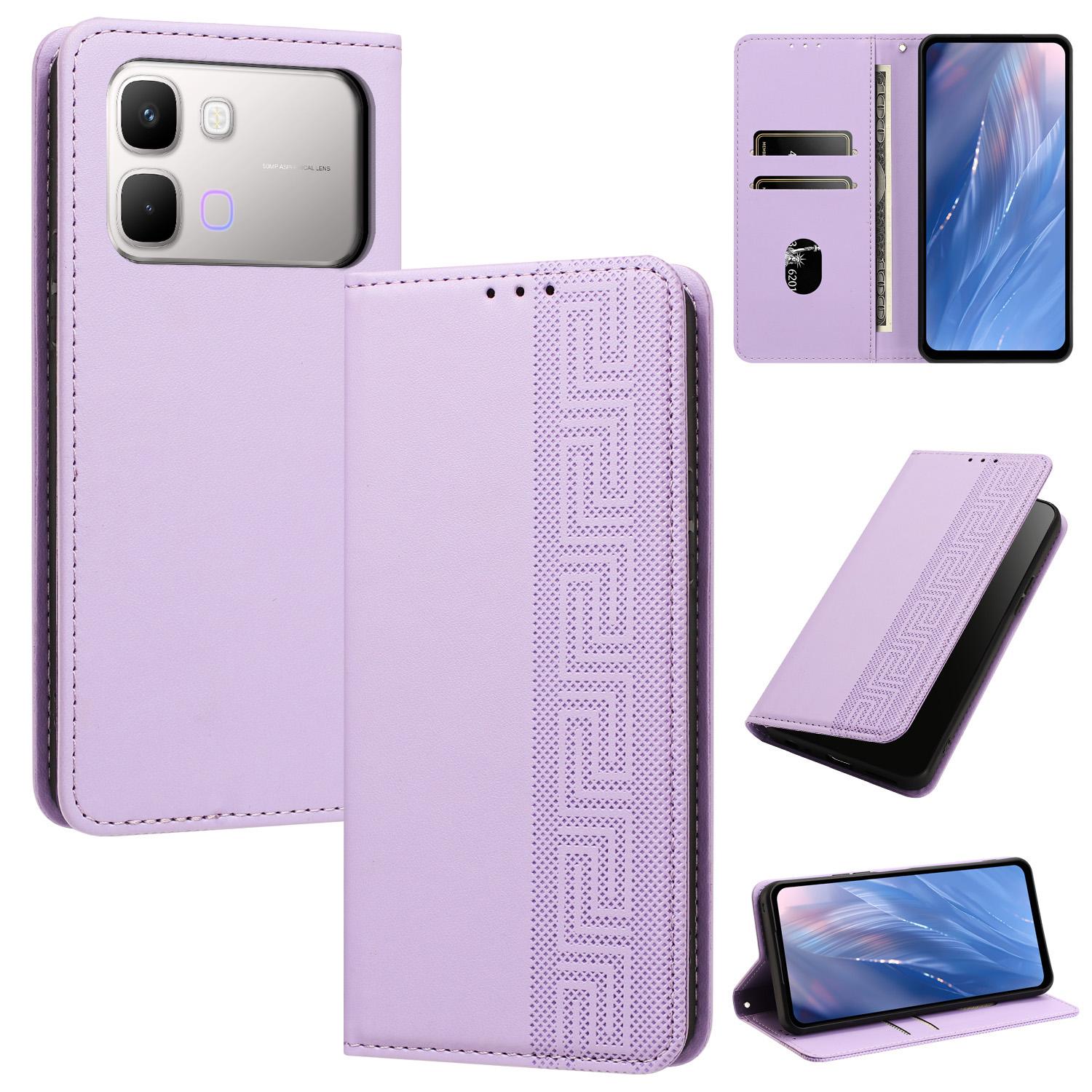 For Infinix Note Edge 5G Embossed Meander Pattern RFID Vegan Leather Phone Case(Light Purple) - Shopkiz.com