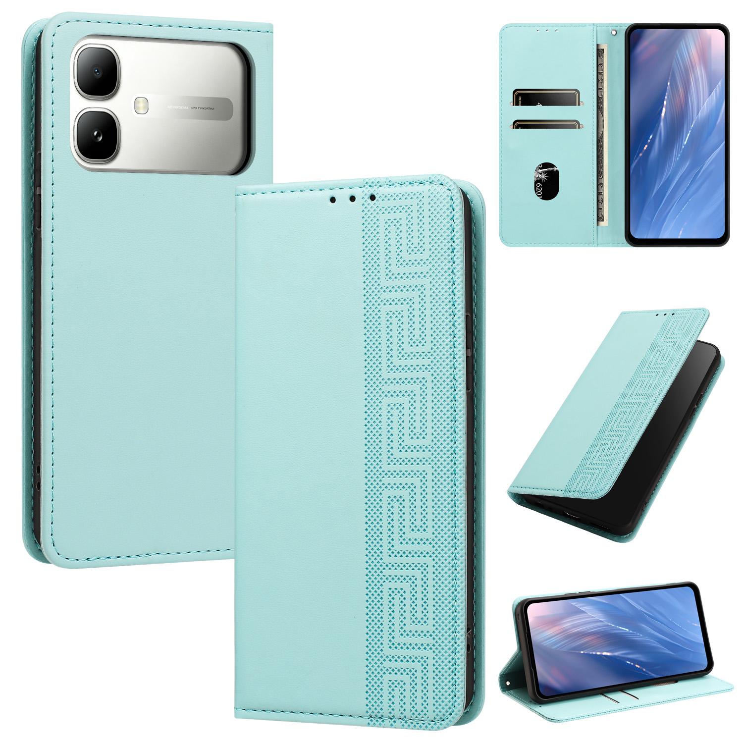 For Infinix Smart 20 4G Embossed Meander Pattern RFID Vegan Leather Phone Case(Mint Green) - Shopkiz.com