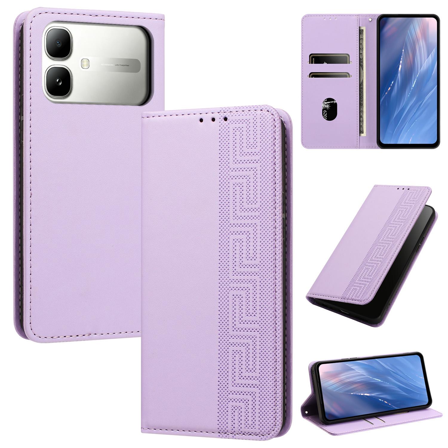 For Infinix Smart 20 4G Embossed Meander Pattern RFID Vegan Leather Phone Case(Light Purple) - Shopkiz.com
