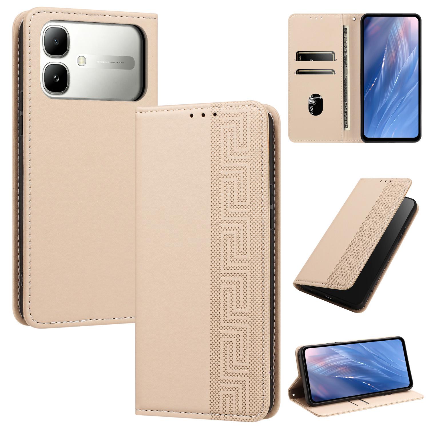 For Infinix Smart 20 4G Embossed Meander Pattern RFID Vegan Leather Phone Case(Beige) - Shopkiz.com