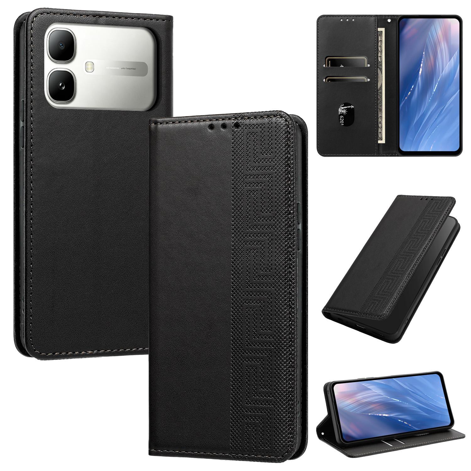For Infinix Smart 20 4G Embossed Meander Pattern RFID Vegan Leather Phone Case(Black) - Shopkiz.com