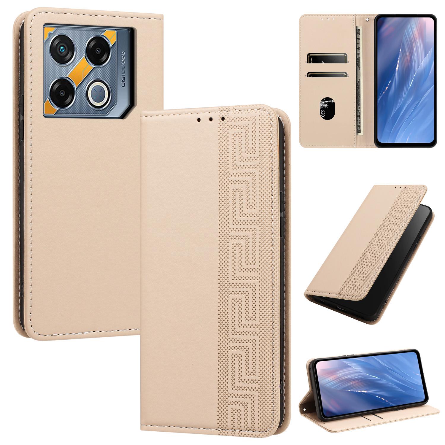 For Infinix GT 20 Pro 5G Embossed Meander Pattern RFID Vegan Leather Phone Case(Beige) - Shopkiz.com