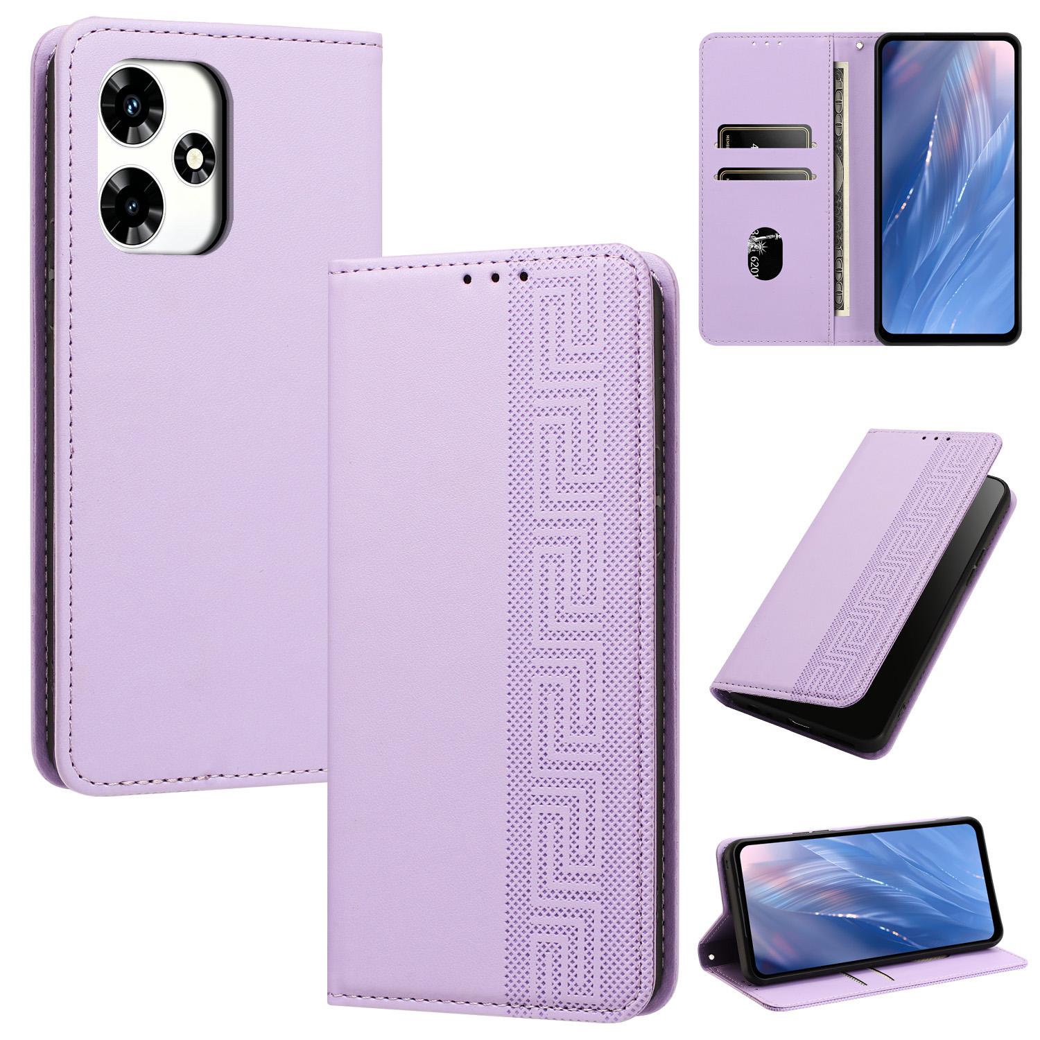 For Infinix Hot 30 Play NFC Embossed Meander Pattern RFID Vegan Leather Phone Case(Light Purple) - Shopkiz.com