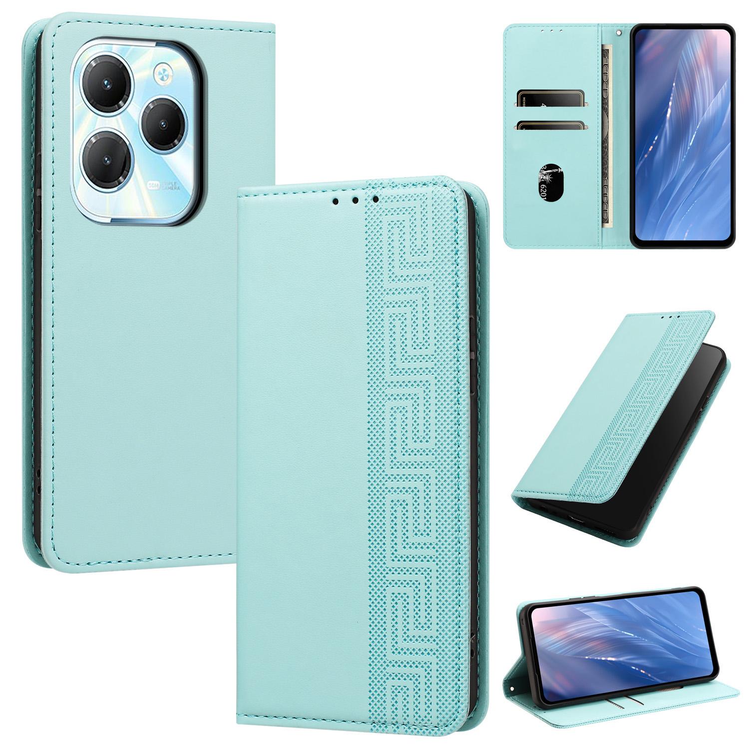 For Infinix Hot 40 / 40 Pro 4G Embossed Meander Pattern RFID Vegan Leather Phone Case(Mint Green) - Shopkiz.com