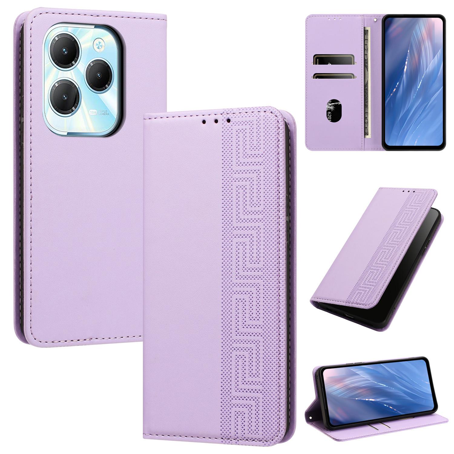 For Infinix Hot 40 / 40 Pro 4G Embossed Meander Pattern RFID Vegan Leather Phone Case(Light Purple) - Shopkiz.com