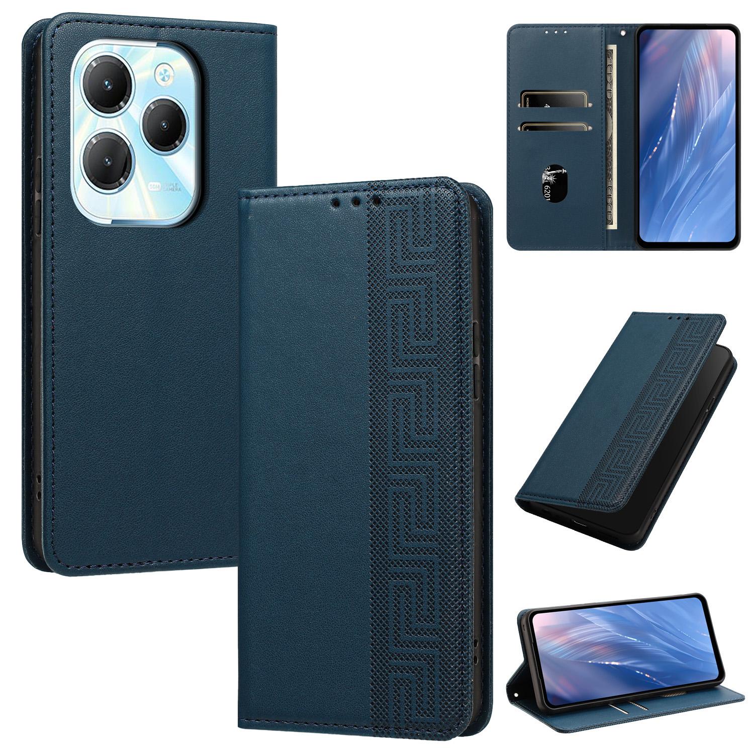 For Infinix Hot 40 / 40 Pro 4G Embossed Meander Pattern RFID Vegan Leather Phone Case(Dark Blue) - Shopkiz.com