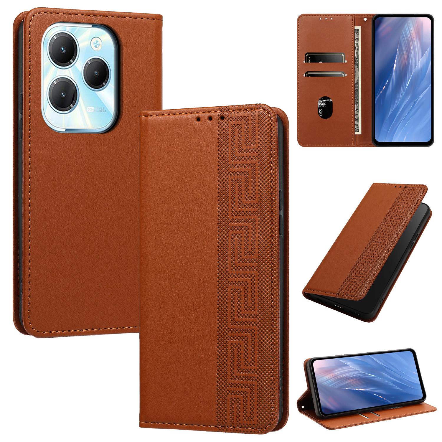 For Infinix Hot 40 / 40 Pro 4G Embossed Meander Pattern RFID Vegan Leather Phone Case(Brown) - Shopkiz.com