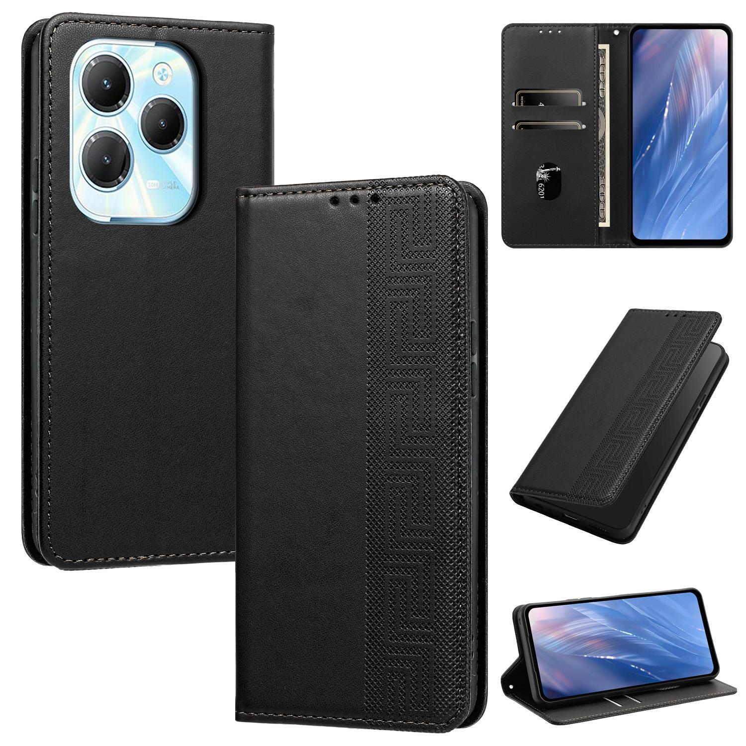 For Infinix Hot 40 / 40 Pro 4G Embossed Meander Pattern RFID Vegan Leather Phone Case(Black) - Shopkiz.com