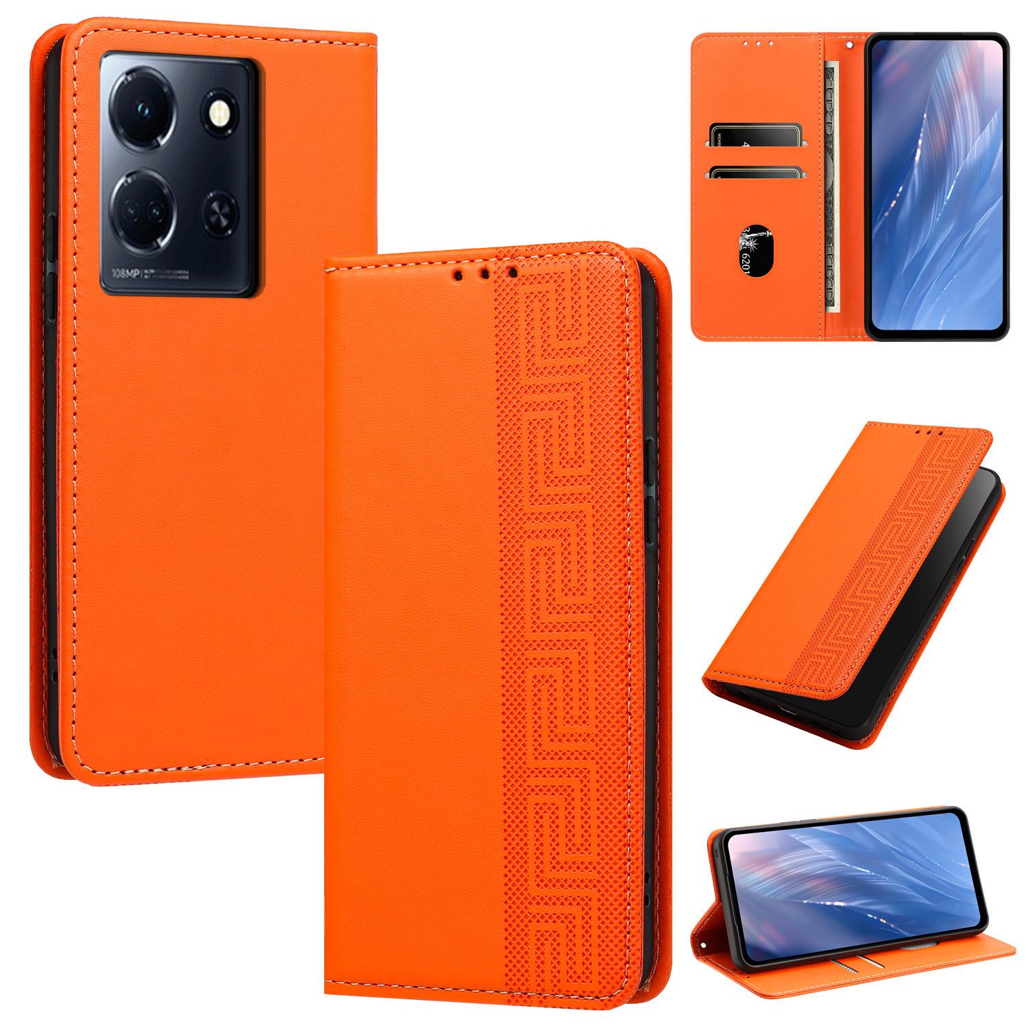 For Infinix Note 30 4G / 5G Embossed Meander Pattern RFID Vegan Leather Phone Case(Orange) - Shopkiz.com