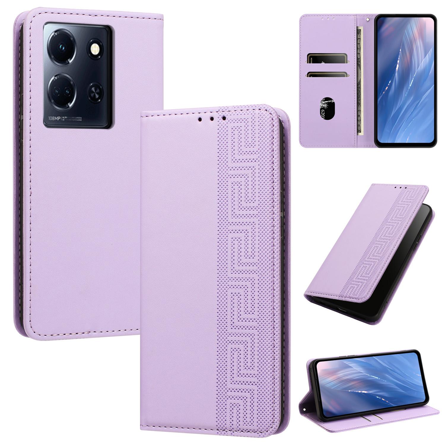 For Infinix Note 30 4G / 5G Embossed Meander Pattern RFID Vegan Leather Phone Case(Light Purple) - Shopkiz.com