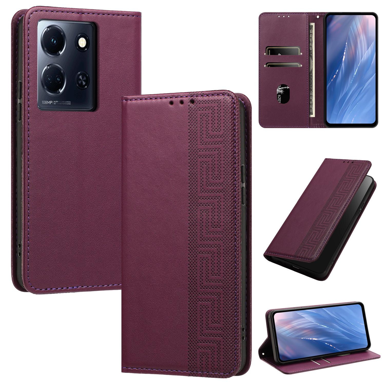 For Infinix Note 30 4G / 5G Embossed Meander Pattern RFID Vegan Leather Phone Case(Dark Purple) - Shopkiz.com
