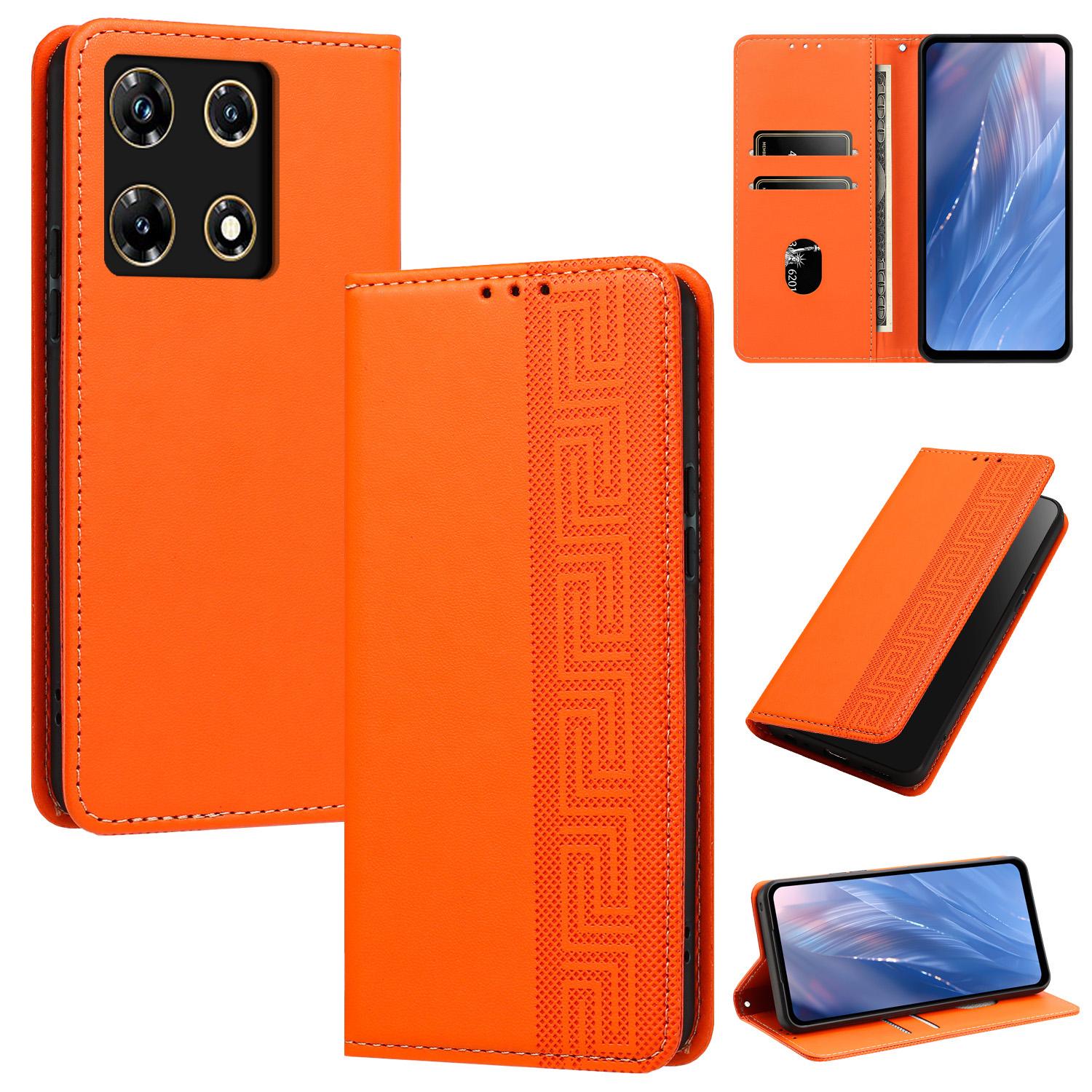 For Infinix Note 30 Pro 4G Embossed Meander Pattern RFID Vegan Leather Phone Case(Orange) - Shopkiz.com