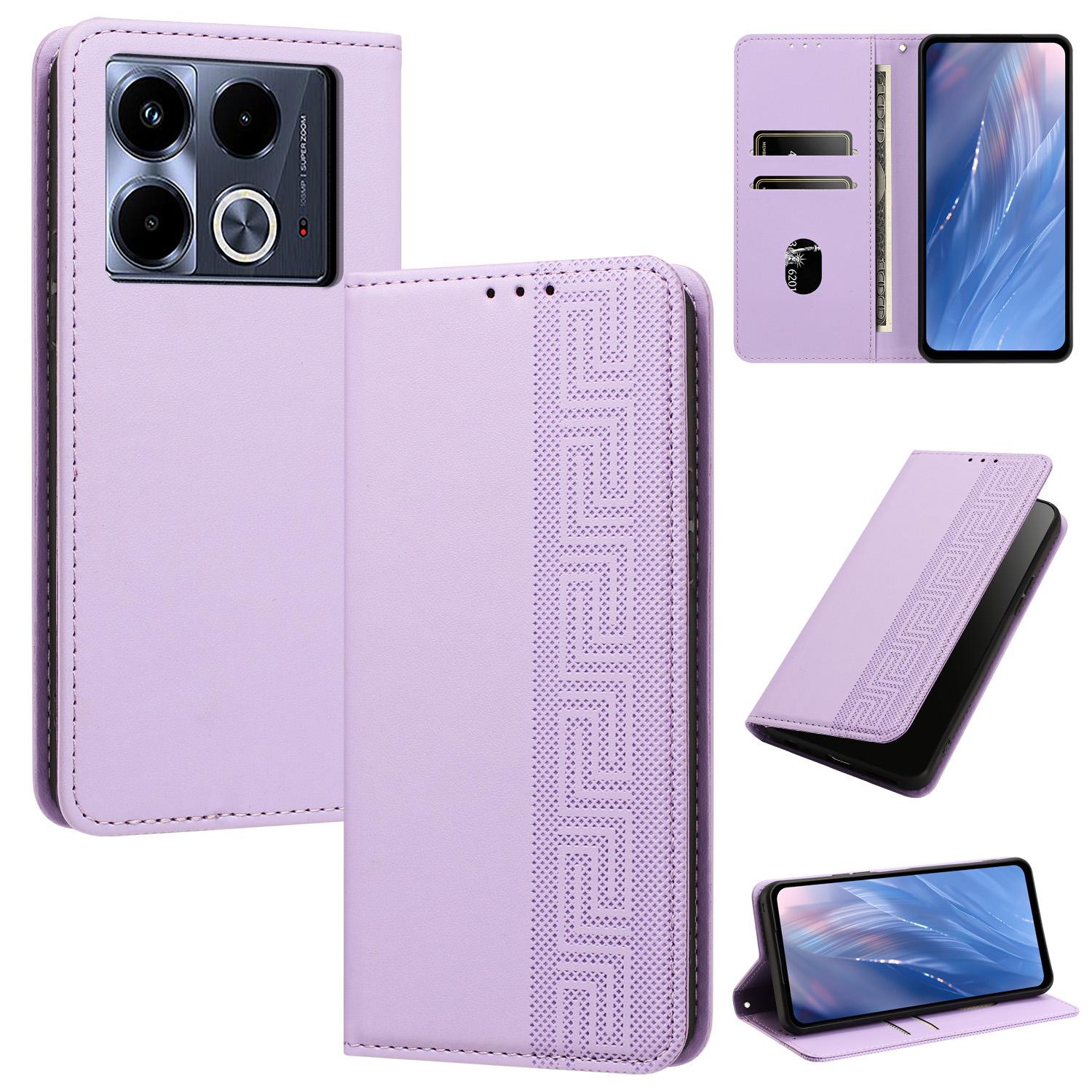 For Infinix Note 40 4G Embossed Meander Pattern RFID Vegan Leather Phone Case(Light Purple) - Shopkiz.com