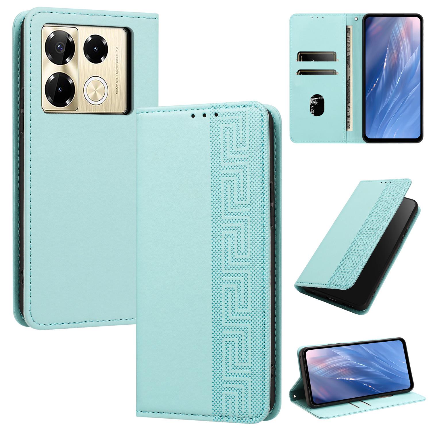 For Infinix Note 40 Pro 4G / 5G Embossed Meander Pattern RFID Vegan Leather Phone Case(Mint Green) - Shopkiz.com