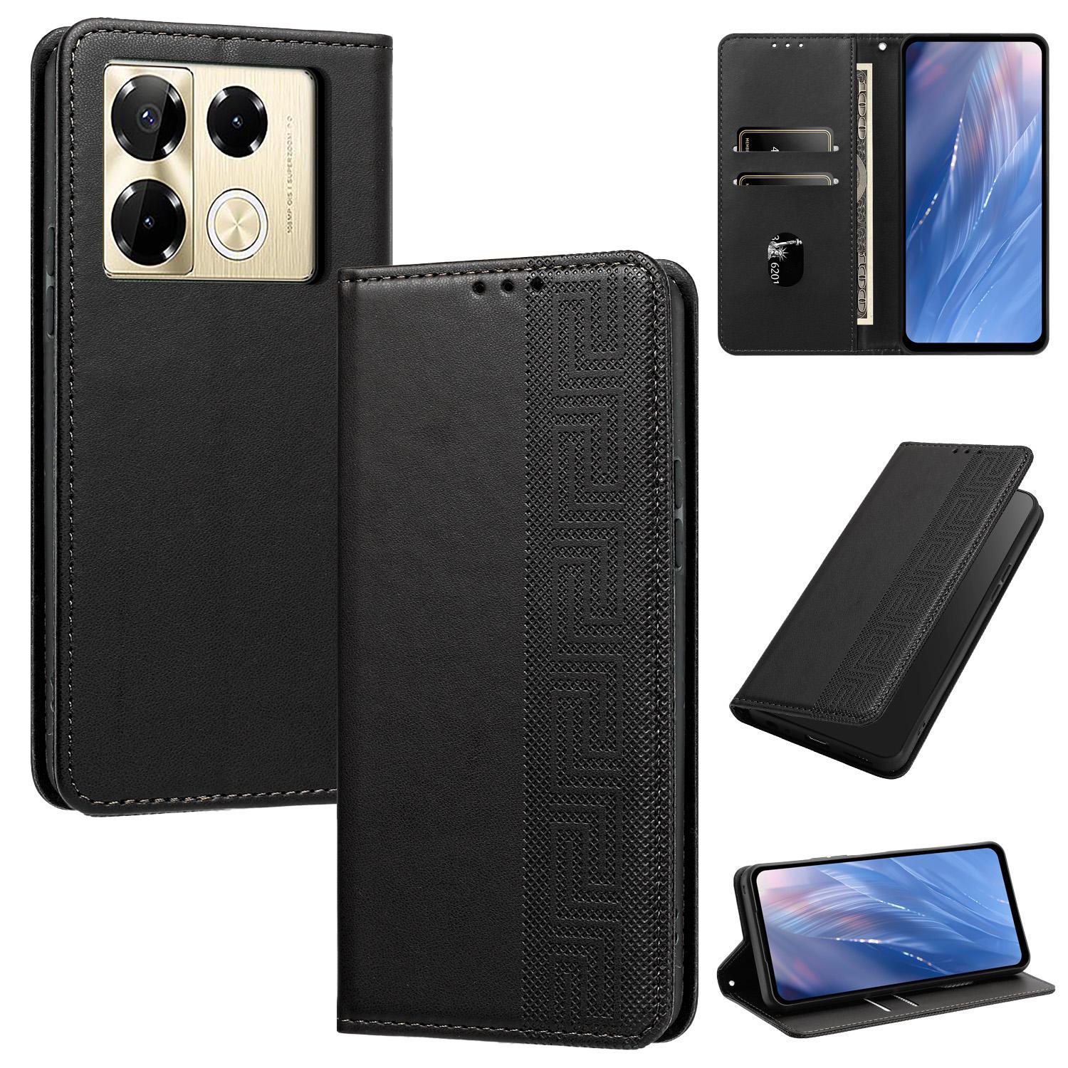 For Infinix Note 40 Pro 4G / 5G Embossed Meander Pattern RFID Vegan Leather Phone Case(Black) - Shopkiz.com