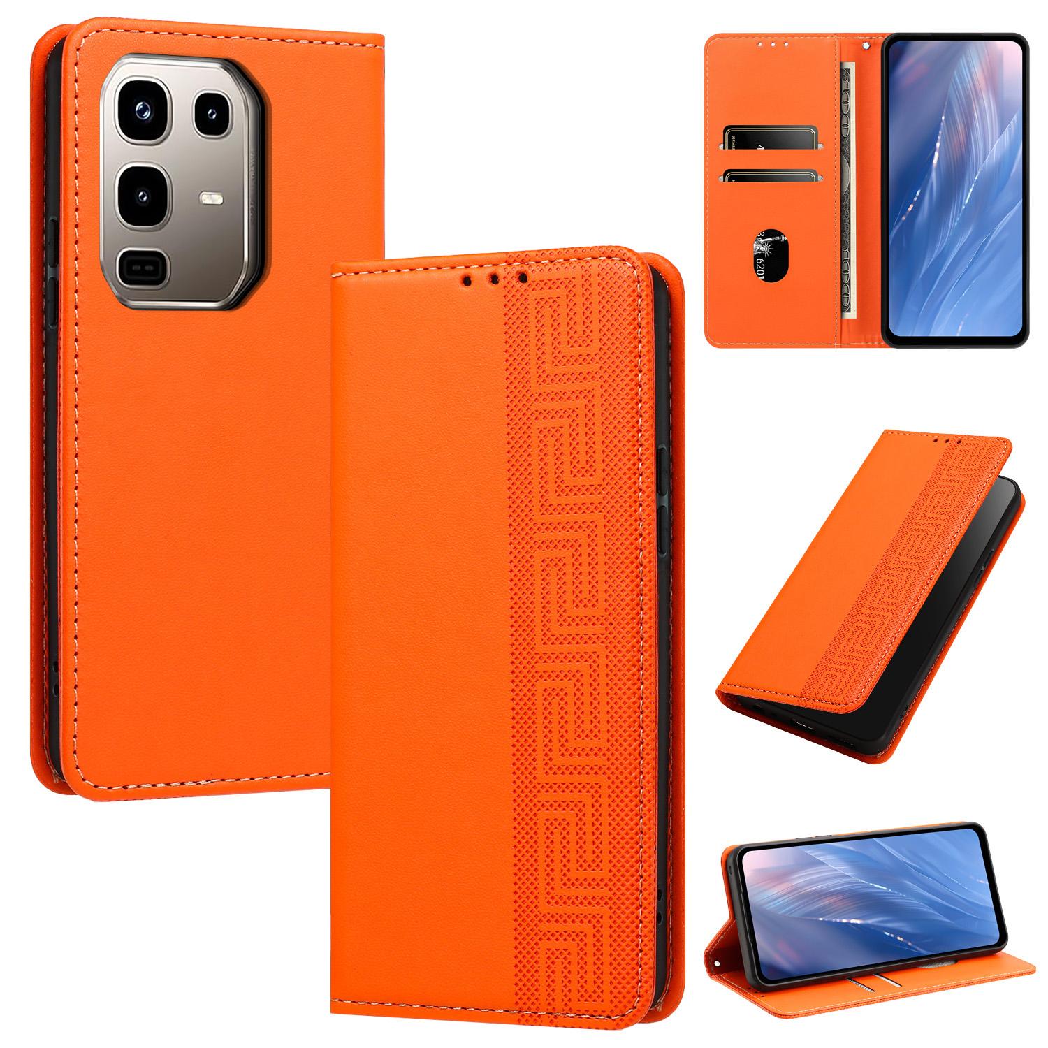 For Infinix Note 50s 5G Embossed Meander Pattern RFID Vegan Leather Phone Case(Orange) - Shopkiz.com
