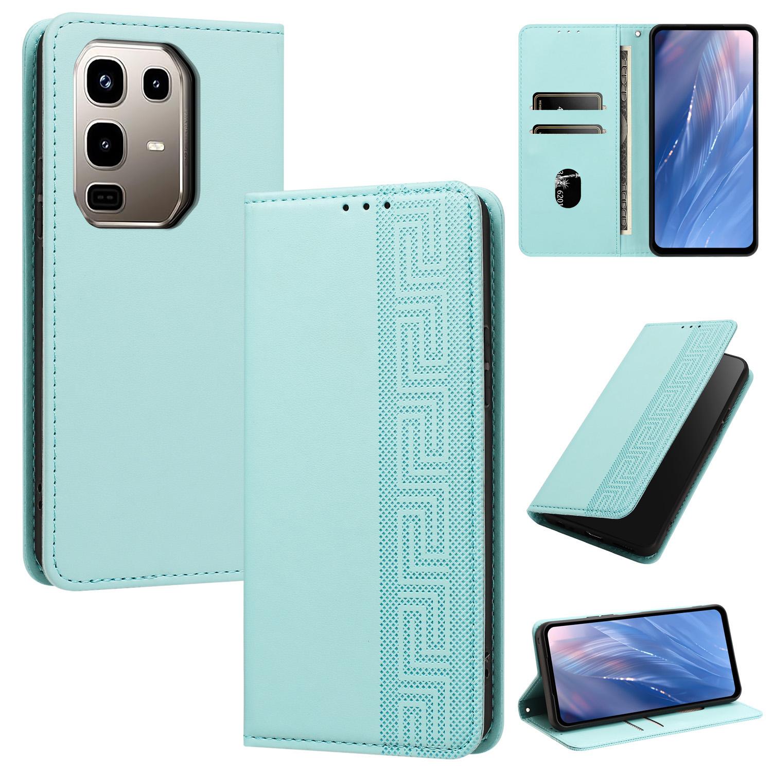For Infinix Note 50x 5G Embossed Meander Pattern RFID Vegan Leather Phone Case(Mint Green) - Shopkiz.com