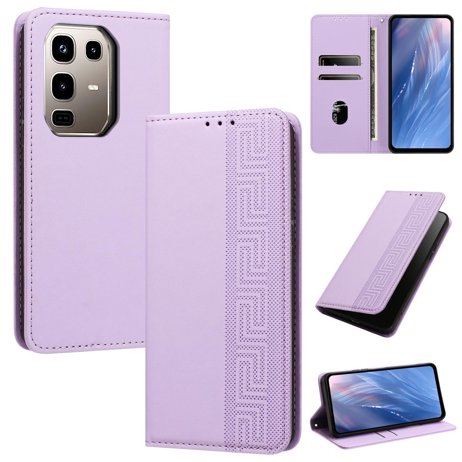 For Infinix Note 50x 5G Embossed Meander Pattern RFID Vegan Leather Phone Case(Light Purple) - Shopkiz.com