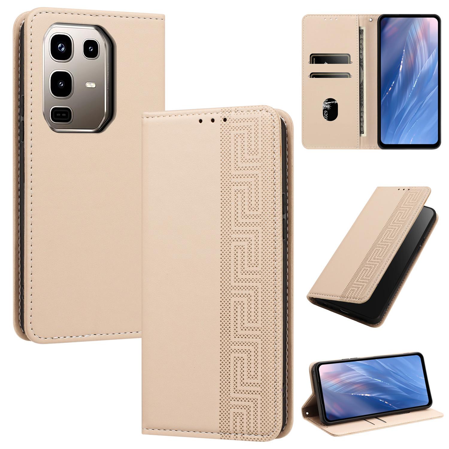 For Infinix Note 50x 5G Embossed Meander Pattern RFID Vegan Leather Phone Case(Beige) - Shopkiz.com