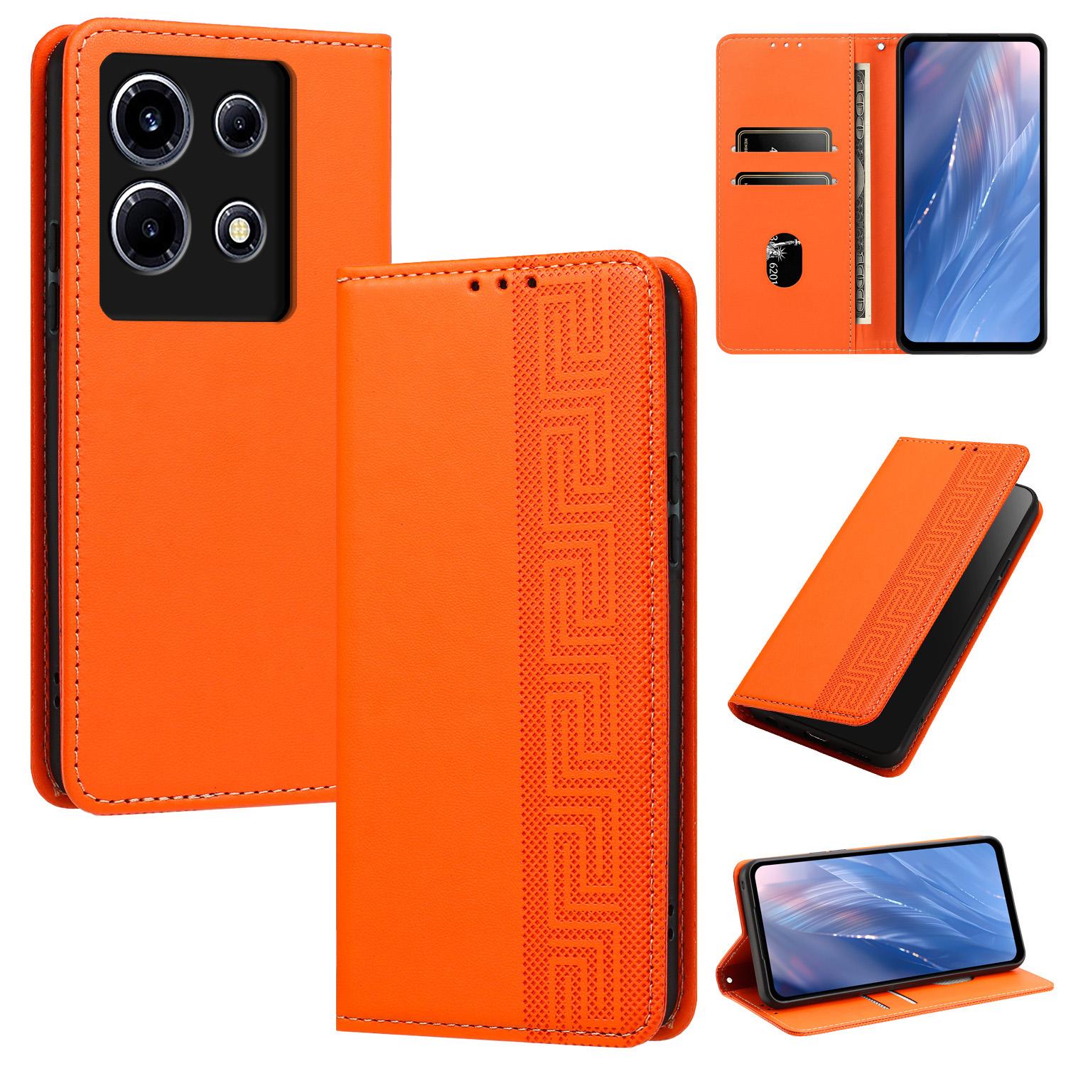 For Infinix Note 30 VIP Embossed Meander Pattern RFID Vegan Leather Phone Case(Orange) - Shopkiz.com