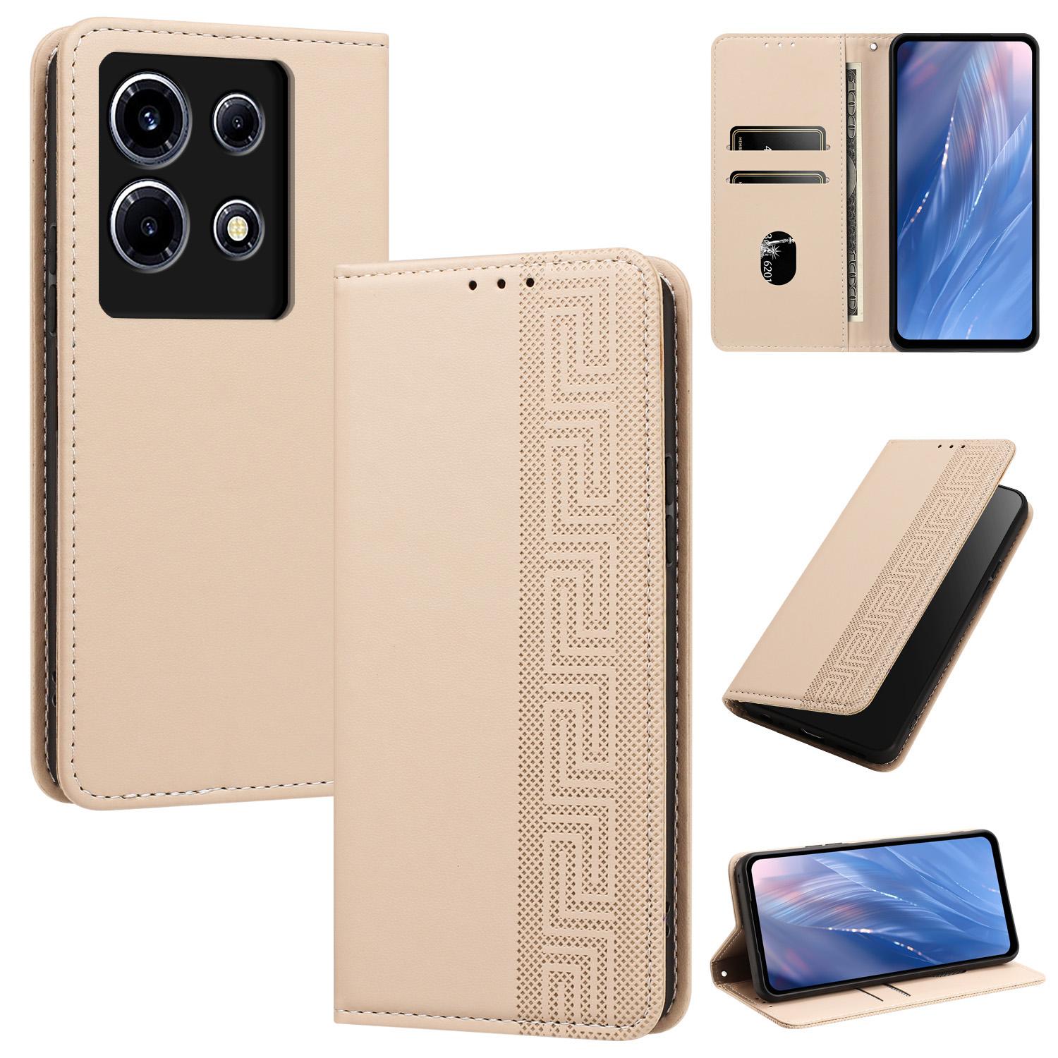 For Infinix Note 30 VIP Embossed Meander Pattern RFID Vegan Leather Phone Case(Beige) - Shopkiz.com