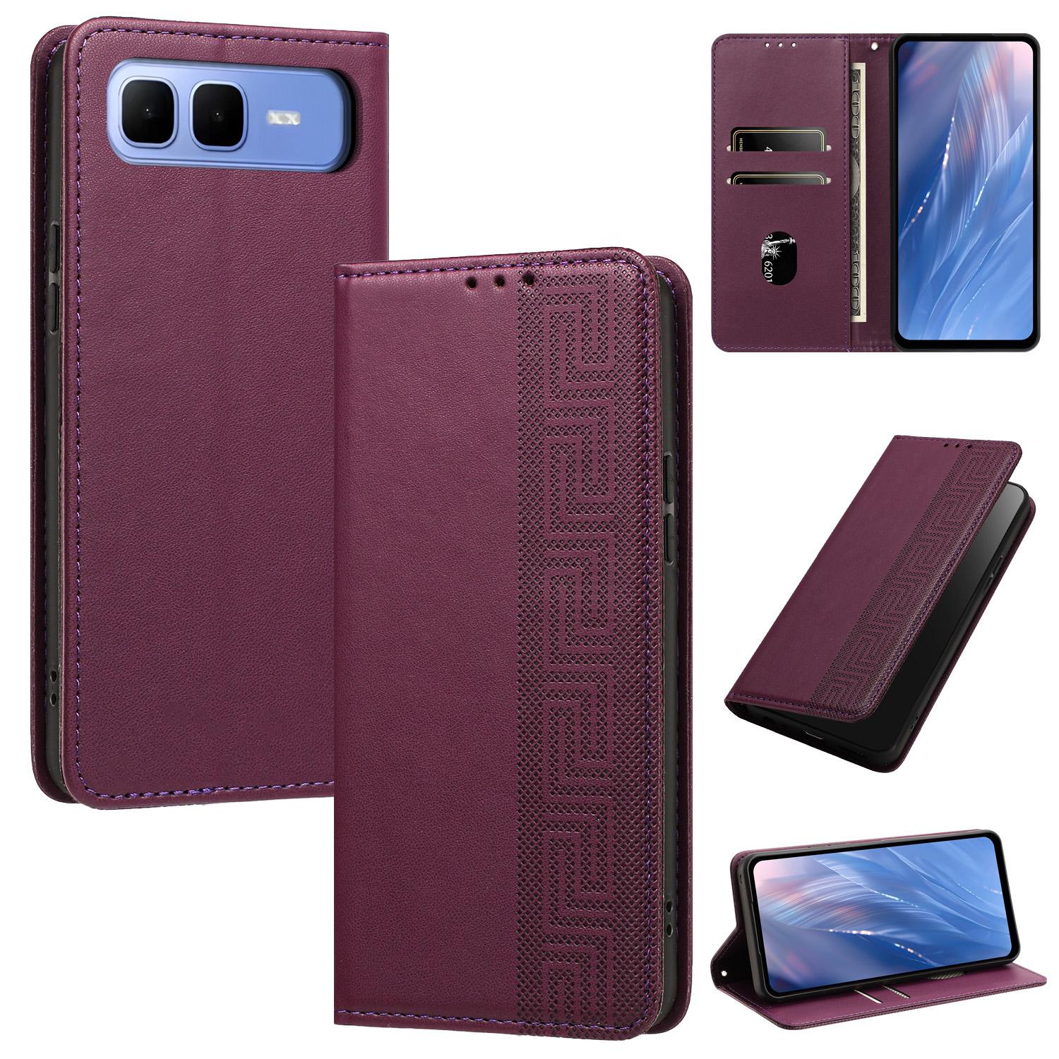 For Infinix Smart 10 Plus 4G Embossed Meander Pattern RFID Vegan Leather Phone Case(Dark Purple) - Shopkiz.com
