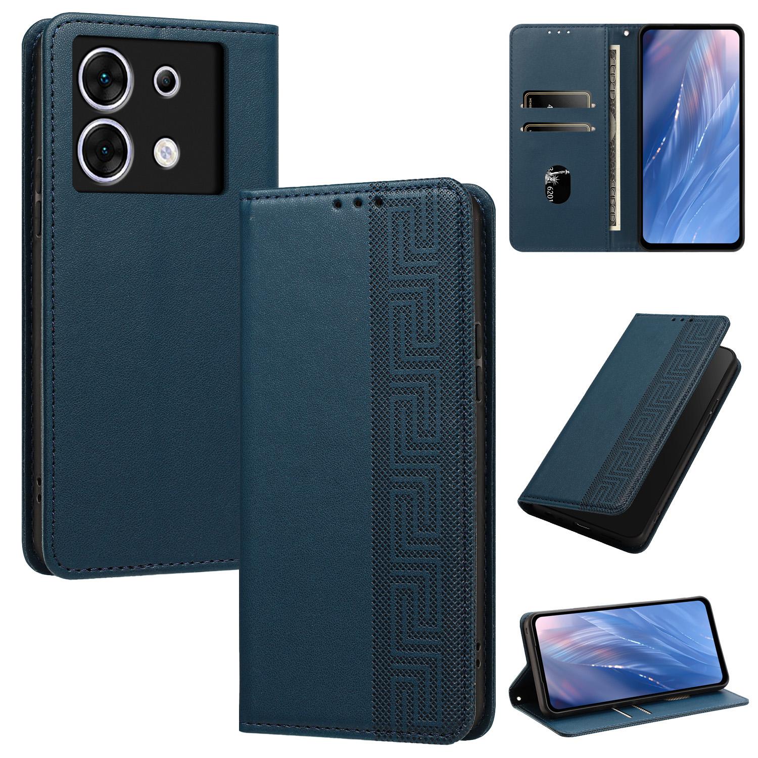 For Infinix Zero 30 5G Embossed Meander Pattern RFID Vegan Leather Phone Case(Dark Blue) - Shopkiz.com
