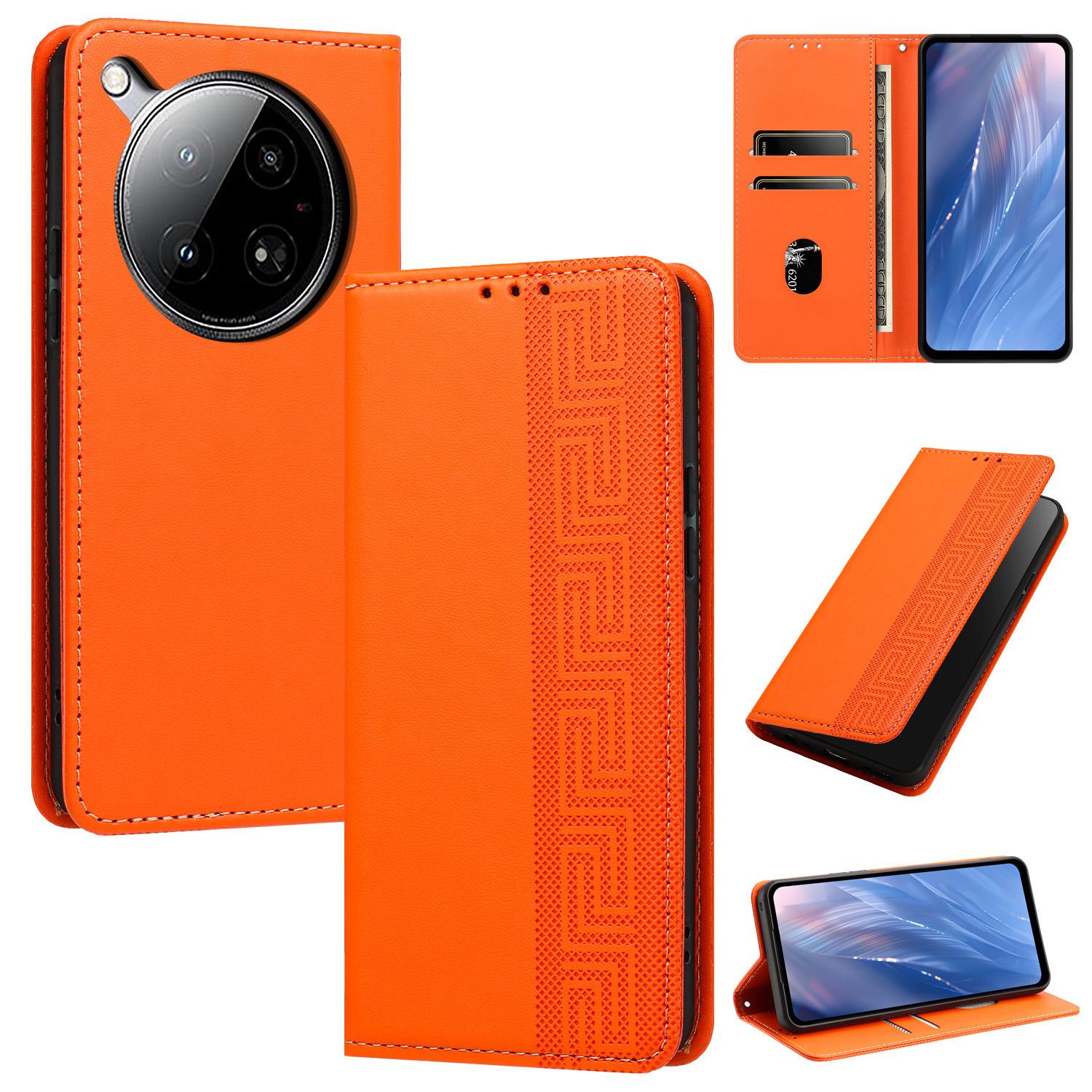 For Infinix Zero 40 4G / 5G Embossed Meander Pattern RFID Vegan Leather Phone Case(Orange) - Shopkiz.com