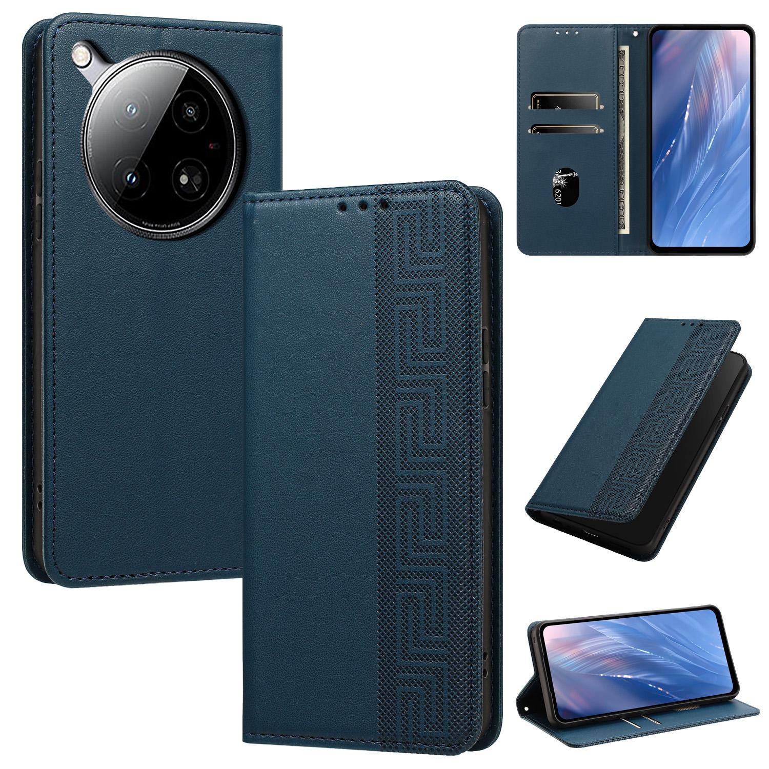 For Infinix Zero 40 4G / 5G Embossed Meander Pattern RFID Vegan Leather Phone Case(Dark Blue) - Shopkiz.com