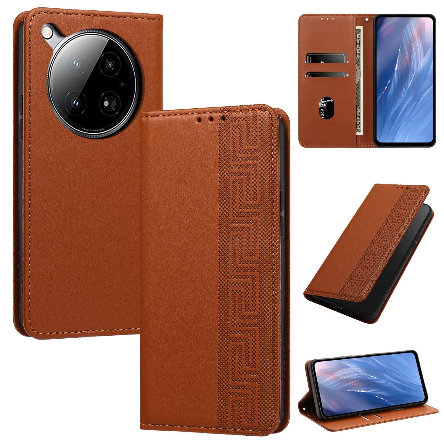For Infinix Zero 40 4G / 5G Embossed Meander Pattern RFID Vegan Leather Phone Case(Brown) - Shopkiz.com