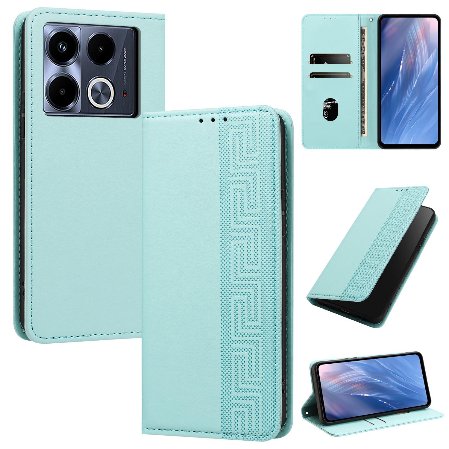 For Infinix?Note 40?5G Embossed Meander Pattern RFID Vegan Leather Phone Case(Mint Green) - Shopkiz.com