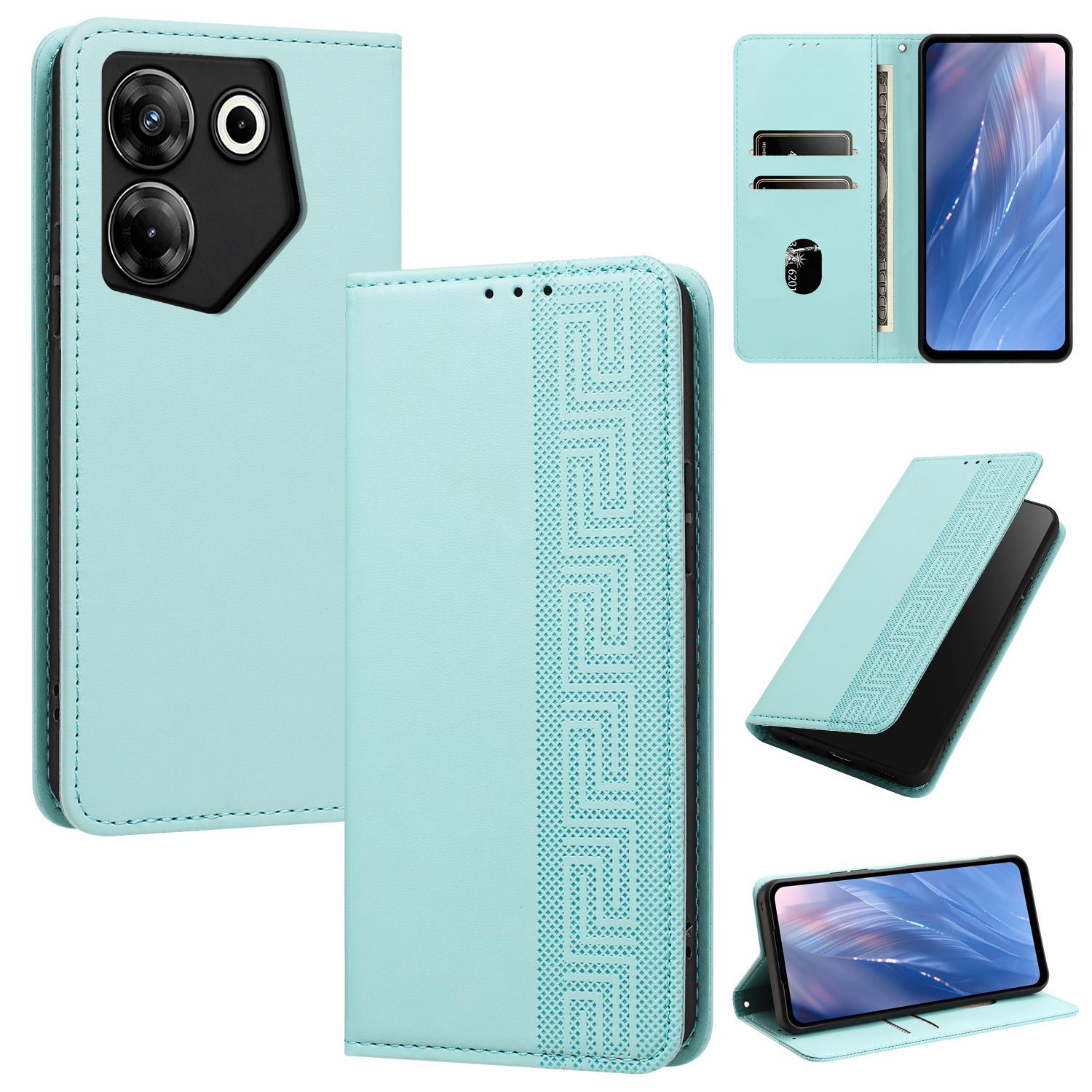 For Tecno Camon 20 Pro 5G Embossed Meander Pattern RFID Vegan Leather Phone Case(Mint Green) - Shopkiz.com