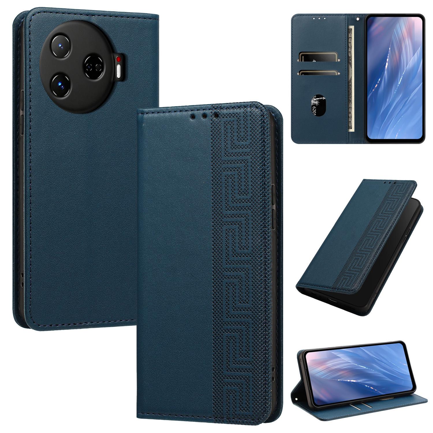 For Tecno Camon 30 Pro 5G Embossed Meander Pattern RFID Vegan Leather Phone Case(Dark Blue) - Shopkiz.com
